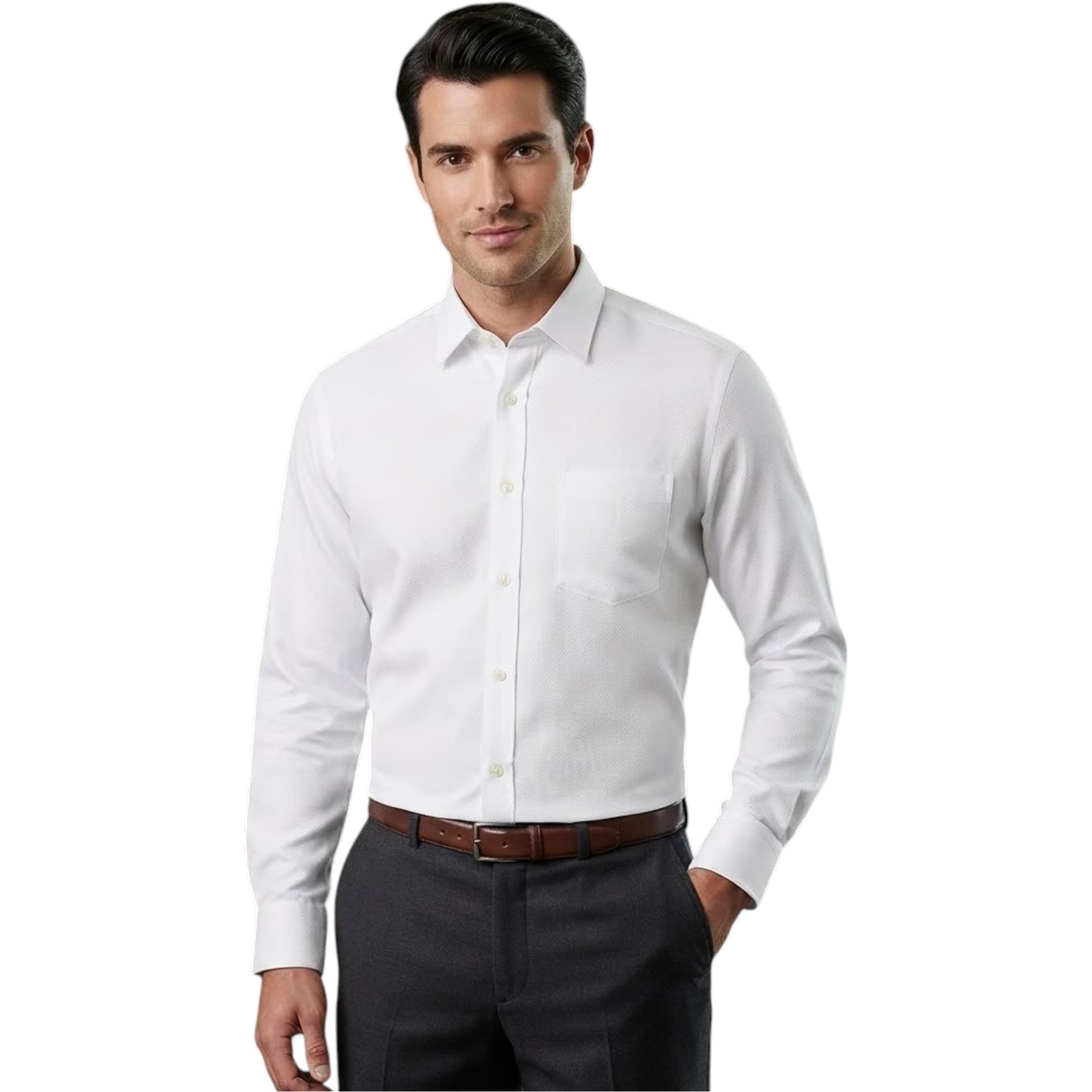 Springfield men's white honeycomb textured regular fit formal shirt front view