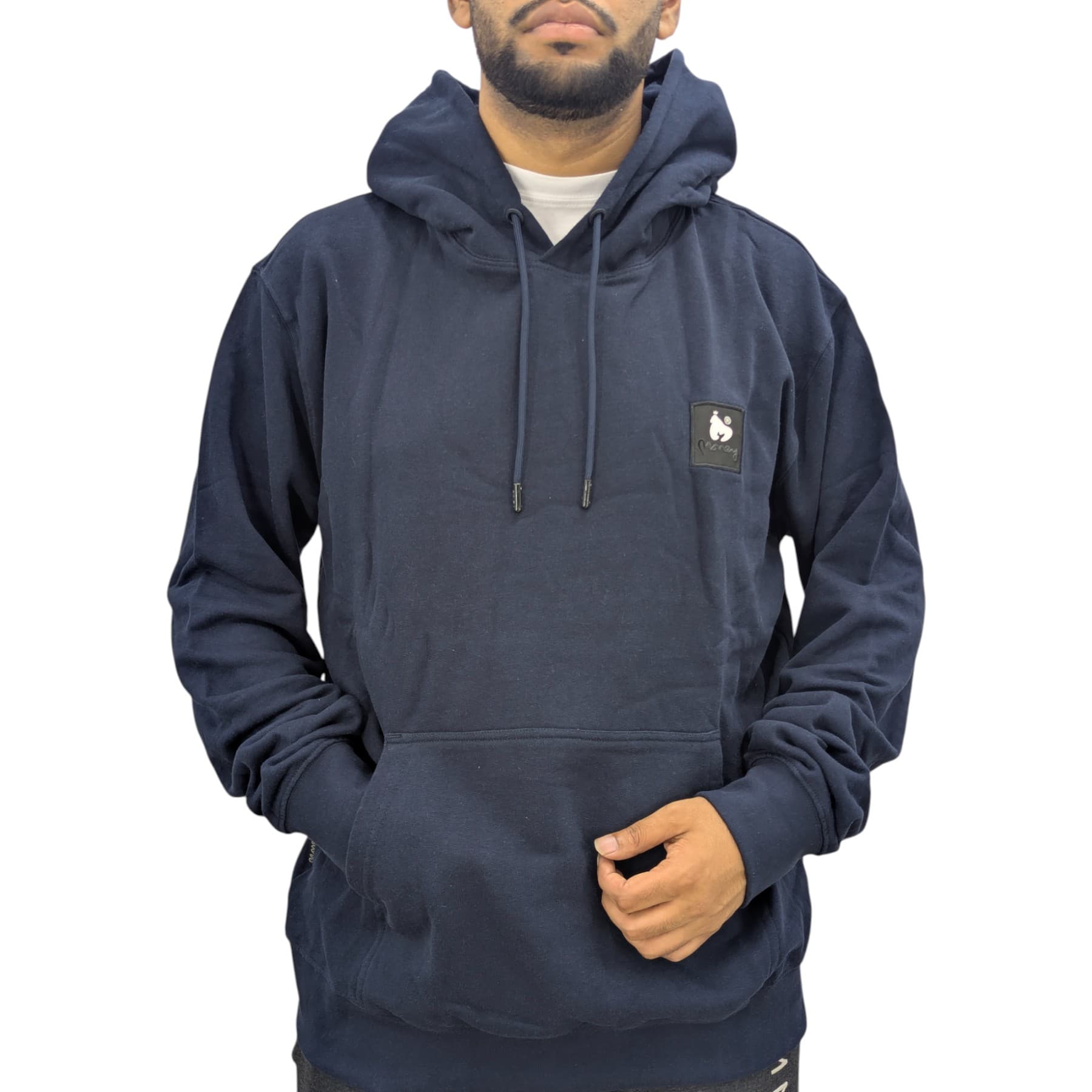 Money Clothing navy mens pullover hoodie with Ape patch logo front view