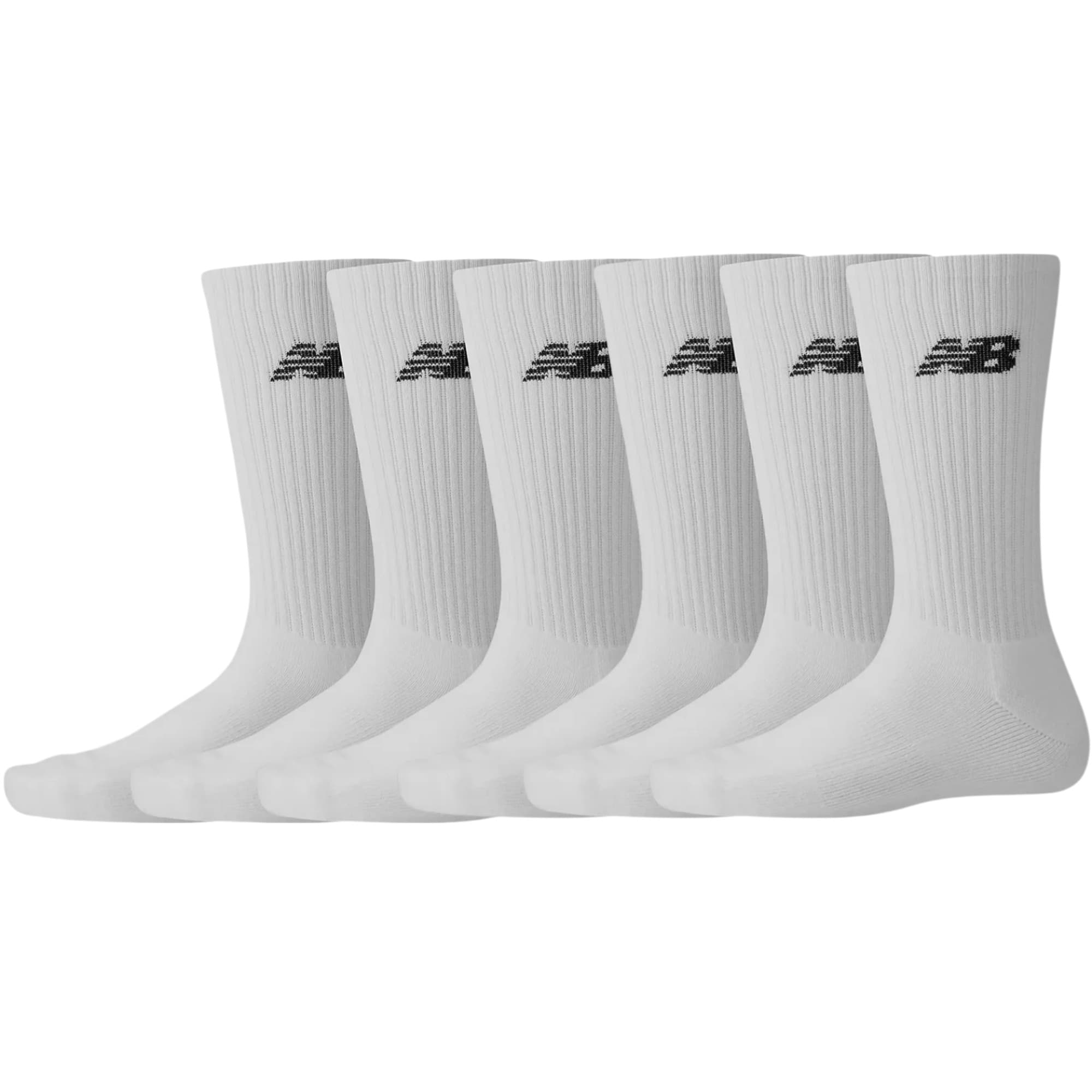 New Balance men's white crew socks front view, 6-pack display