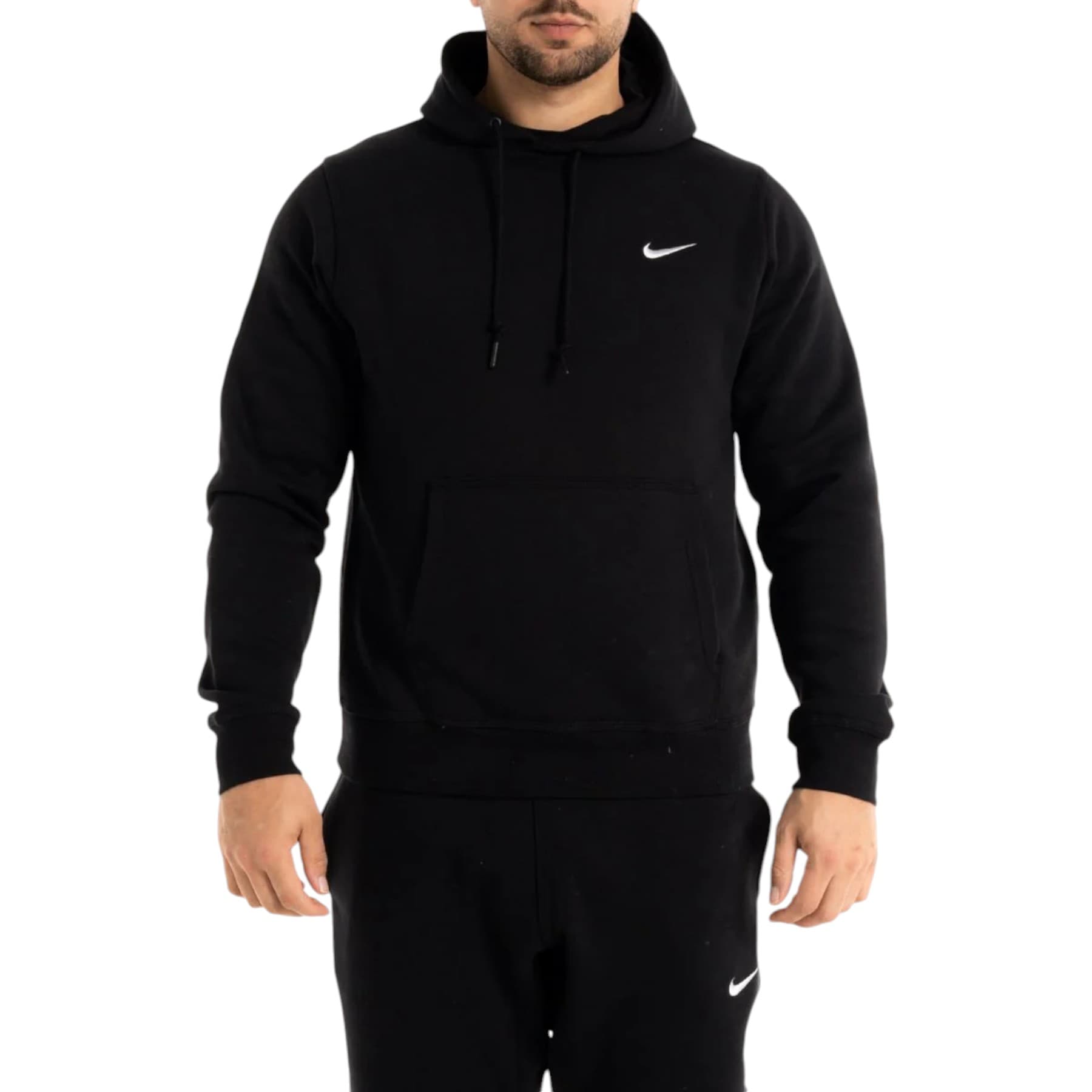 Nike 611457 men's black pullover hoodie front view with Swoosh logo