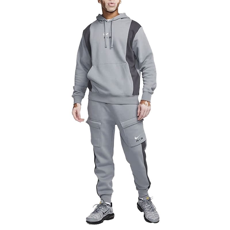 Nike Air FV0167 grey men's pullover hoodie tracksuit front view