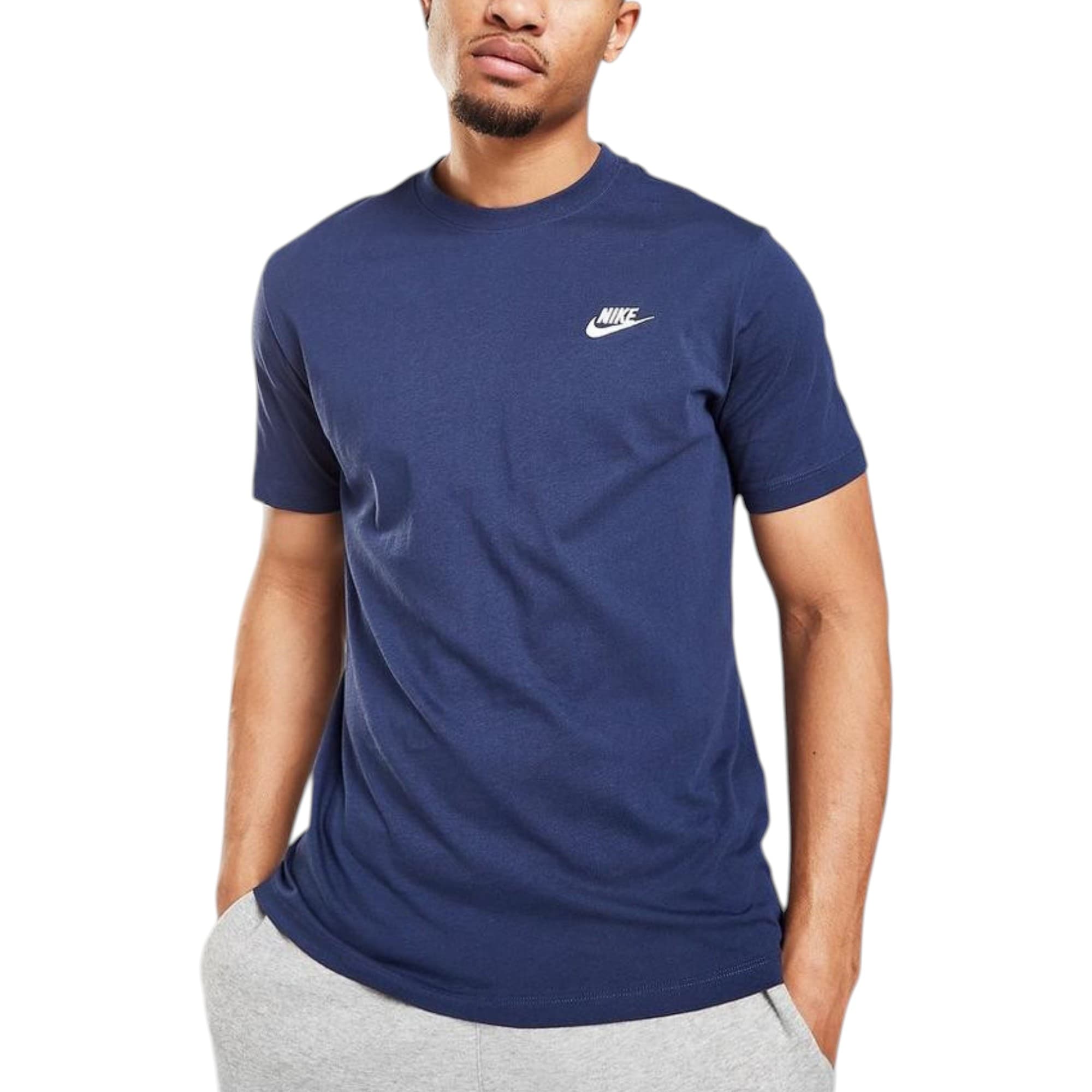 Nike Club navy men's t-shirt front view with embroidered logo