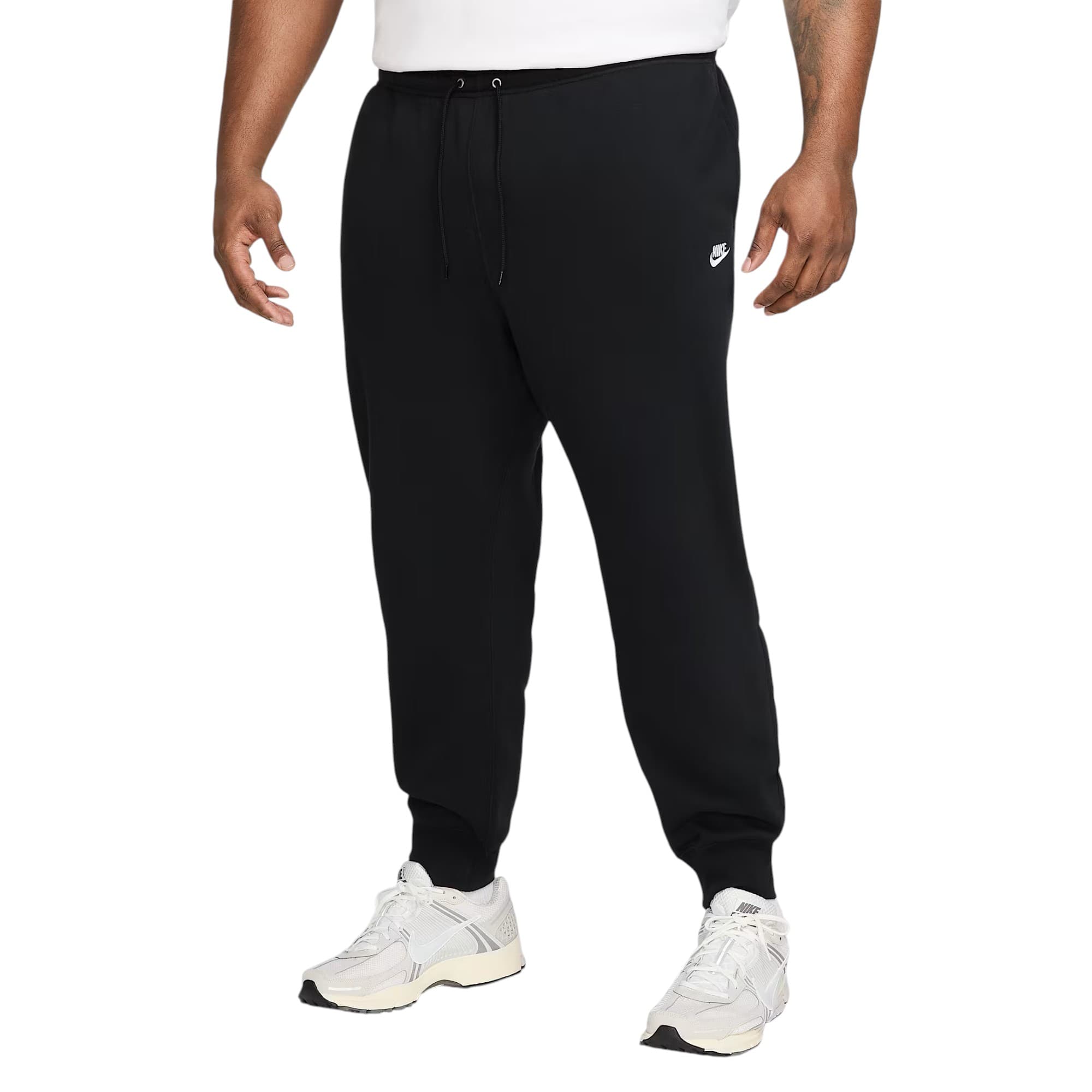 Nike Club black mens jogger front view, standard fit with elastic waist