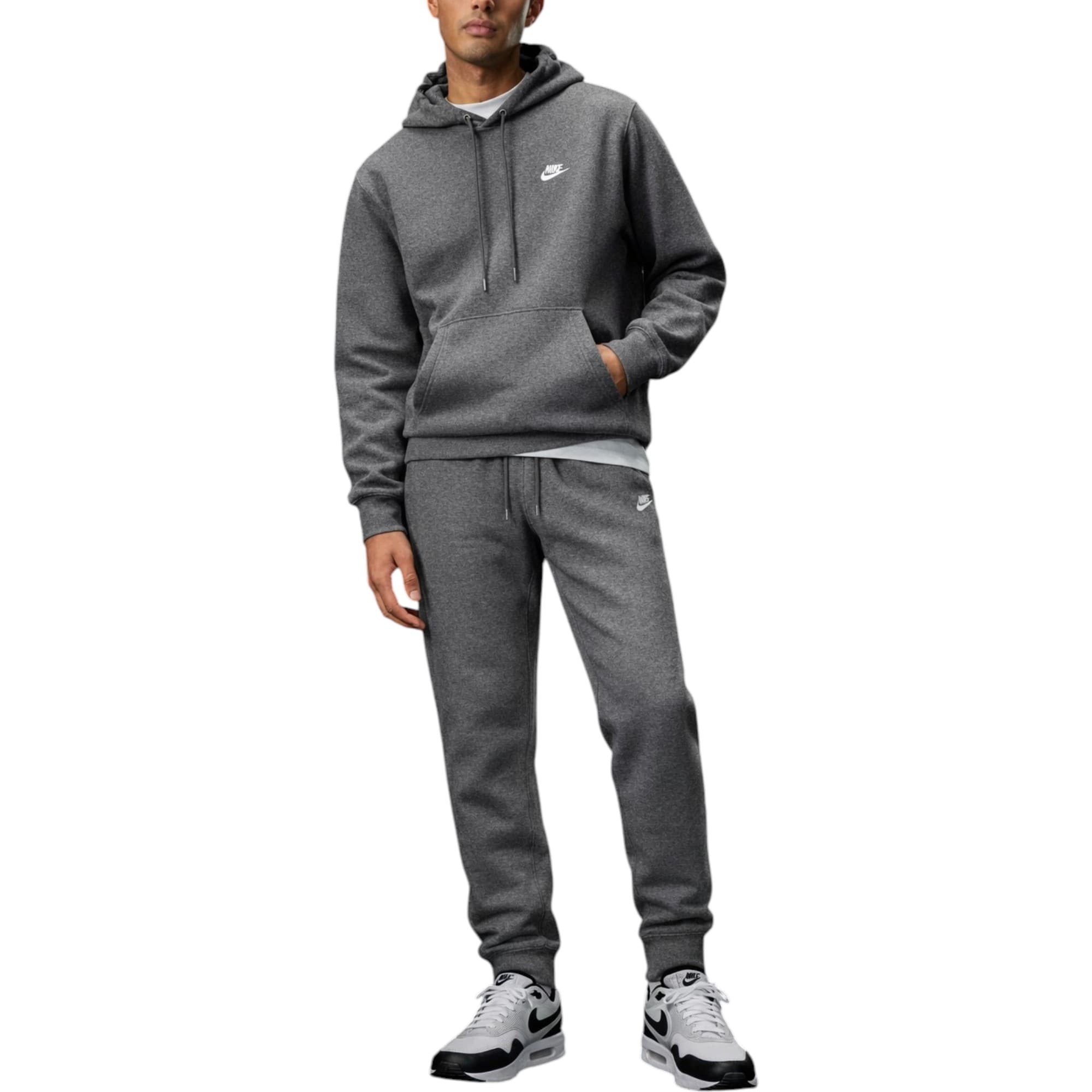 Nike Club Men's Charcoal Tracksuit Pullover front view with embroidered logo