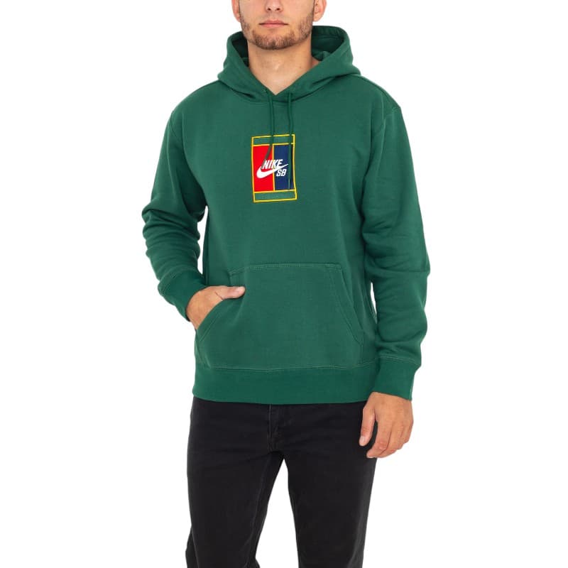 Nike DA4211 men's green regular fit hoodie with embroidered logo, front view
