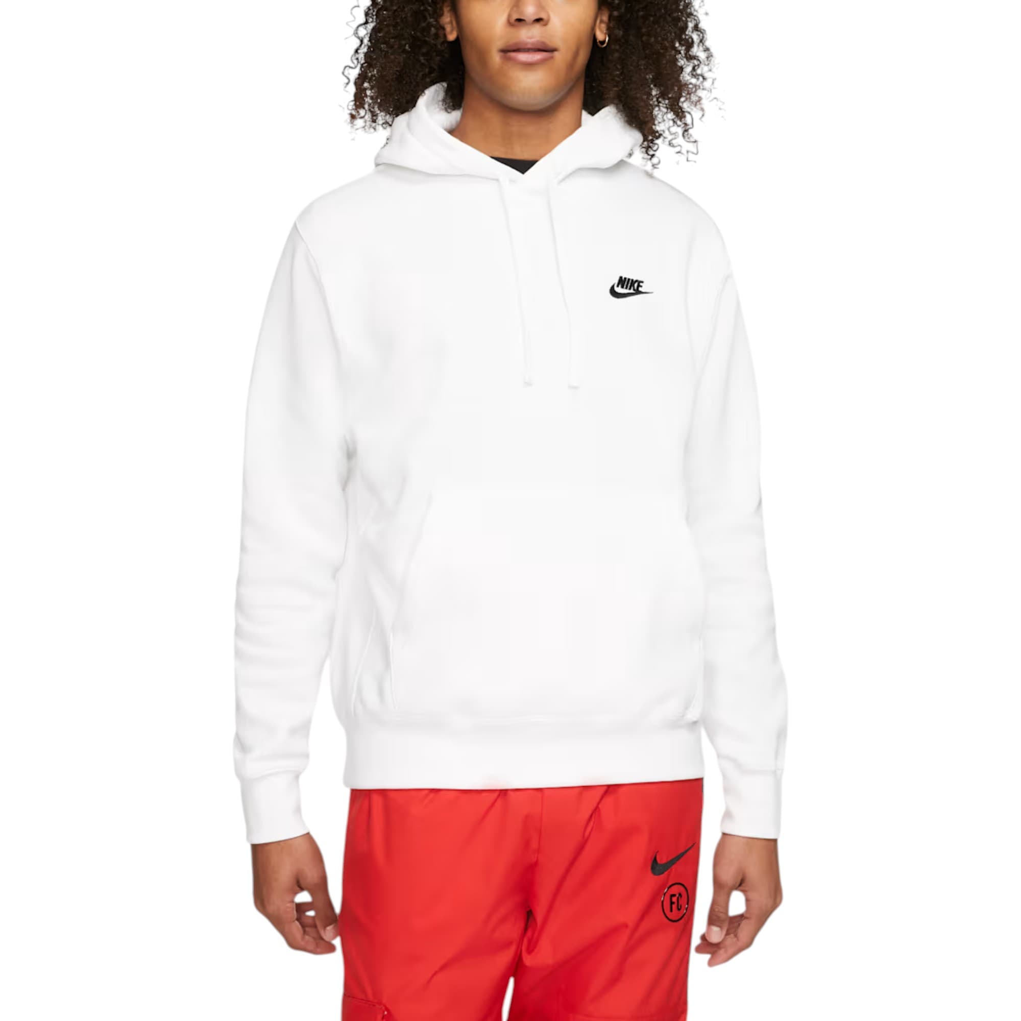 Nike Men's white pullover hoodie front view with Club logo