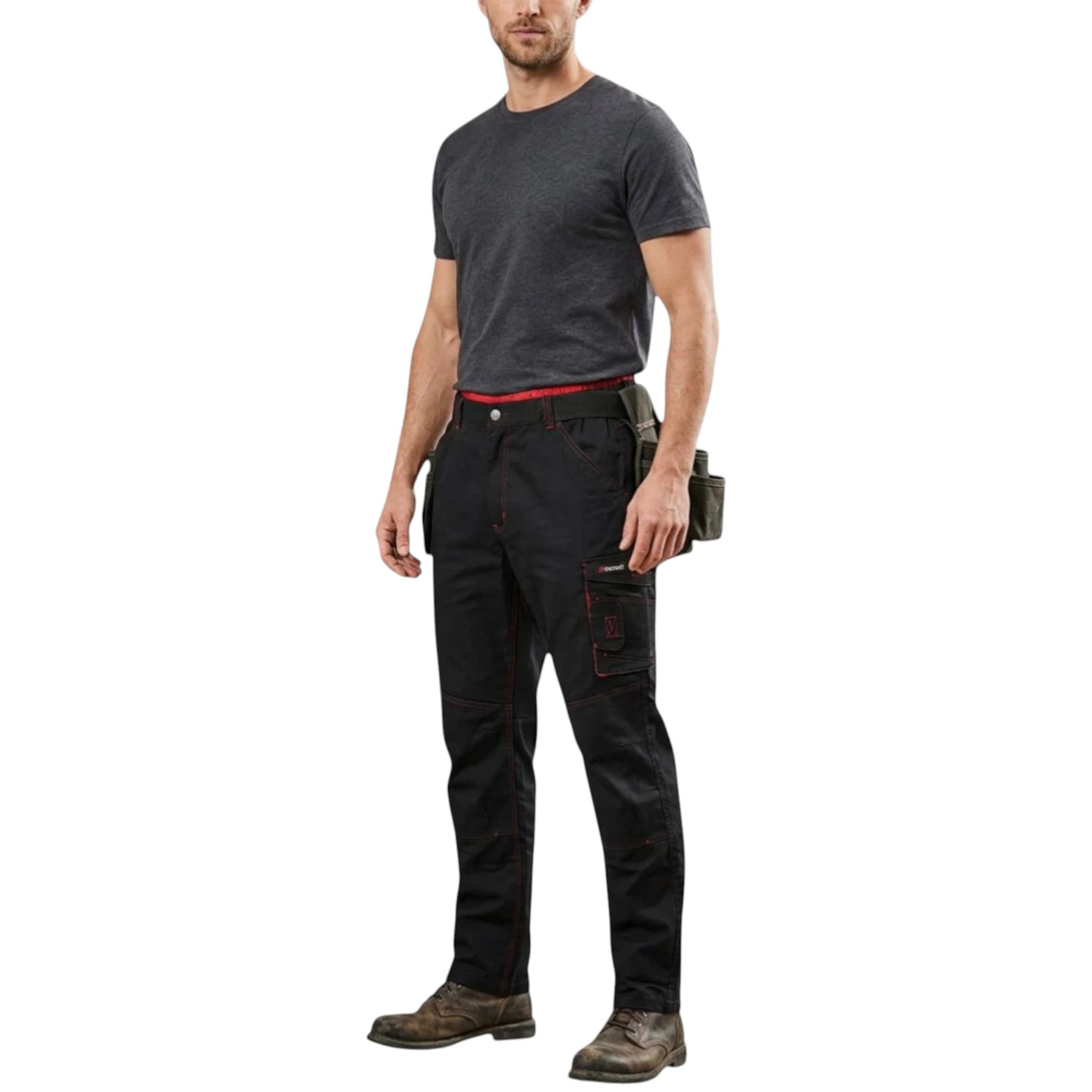 Parkside men's black and red cargo work trousers front view