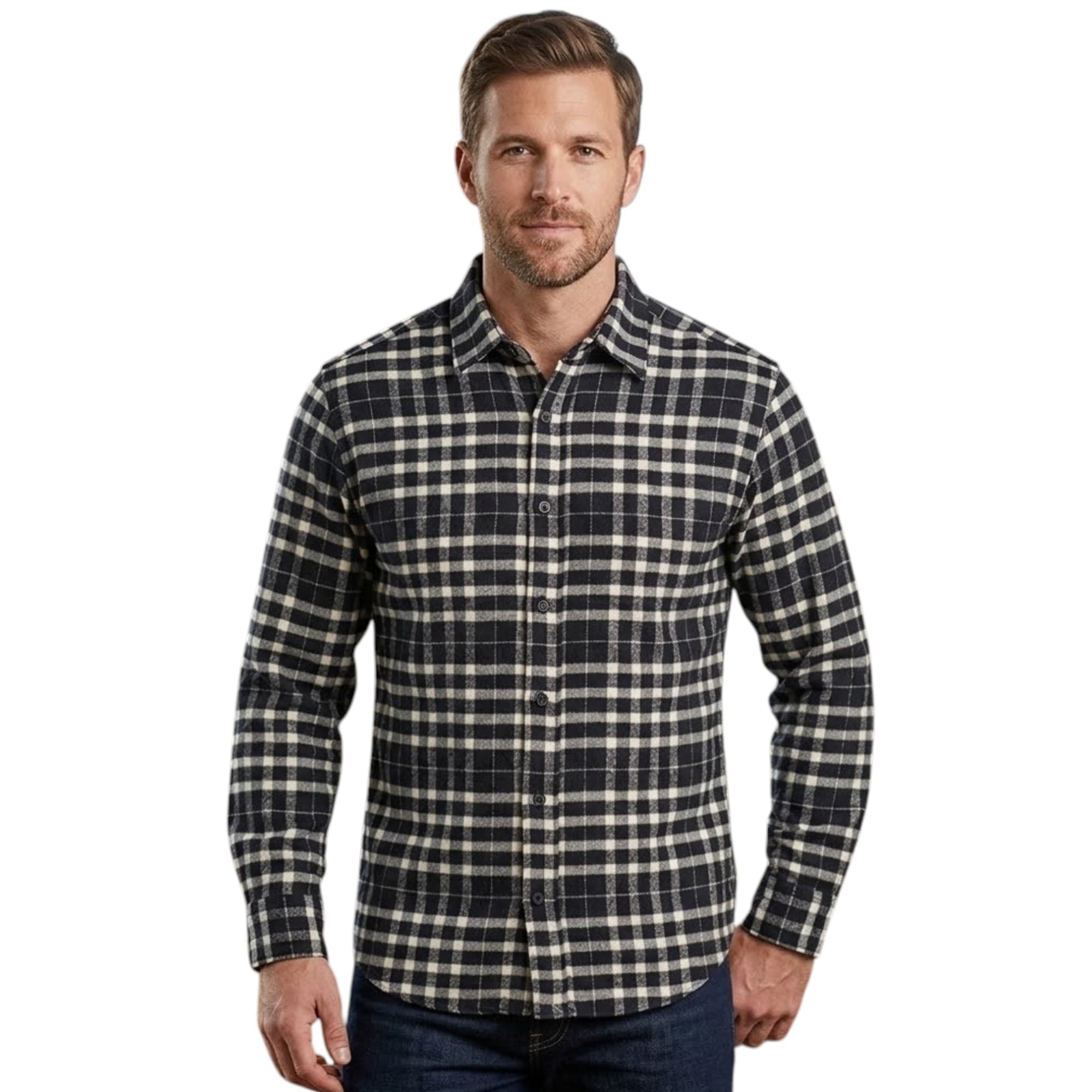 PULL & BEAR Mens Long Sleeve Check Shirts