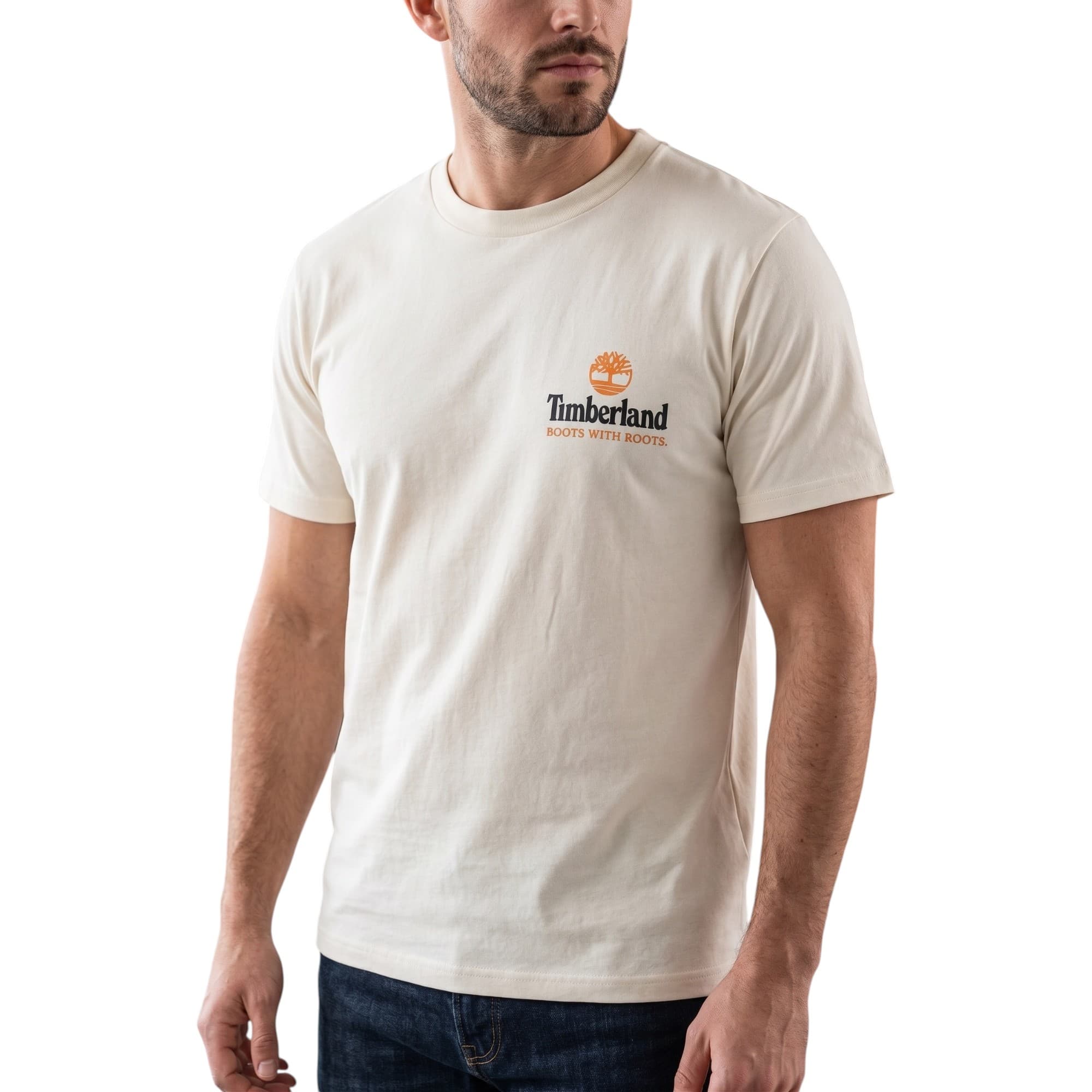 Timberland Illustrated Tree Logo beige men's t-shirt front view
