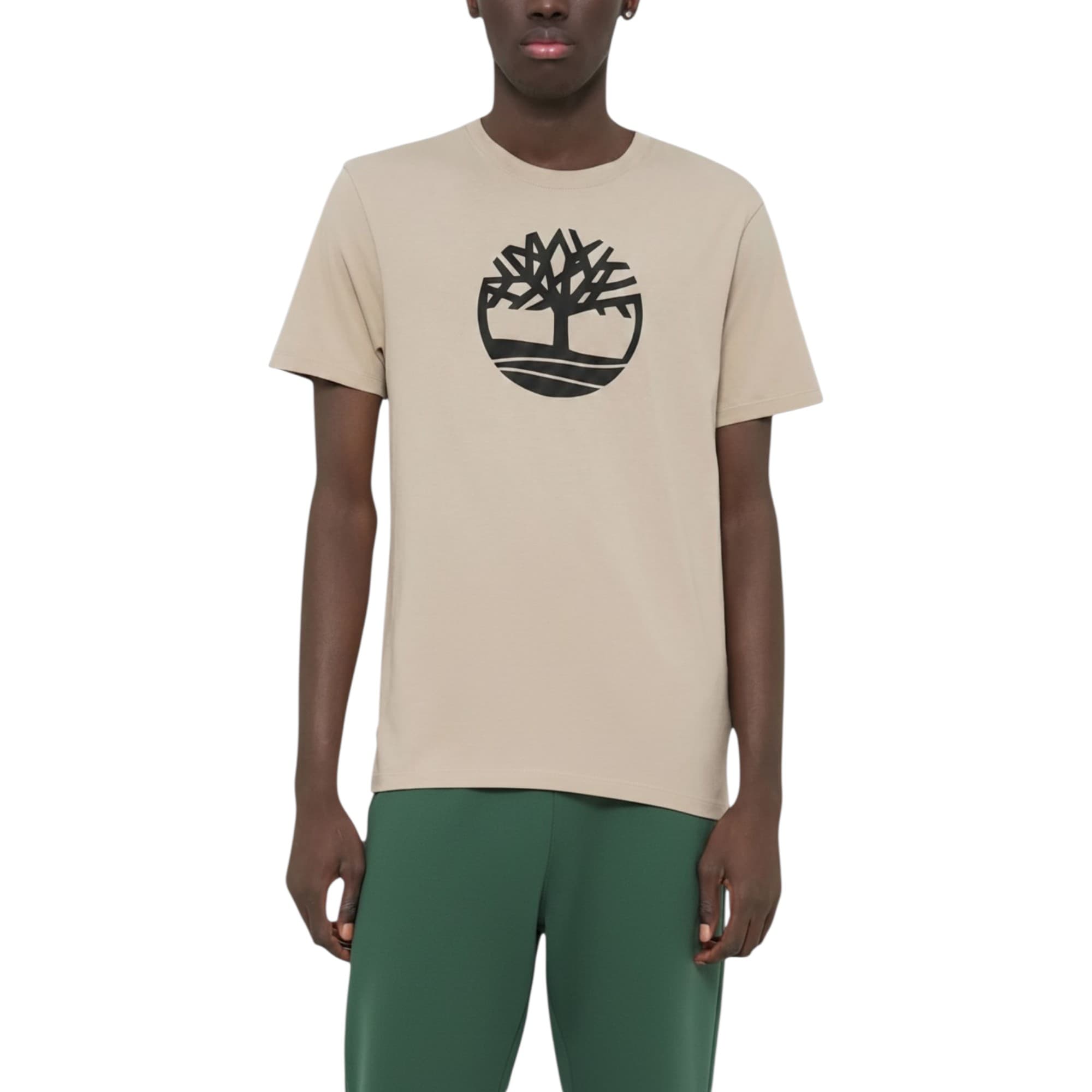 Timberland men's beige Kennebec River crew neck t-shirt with tree logo front view