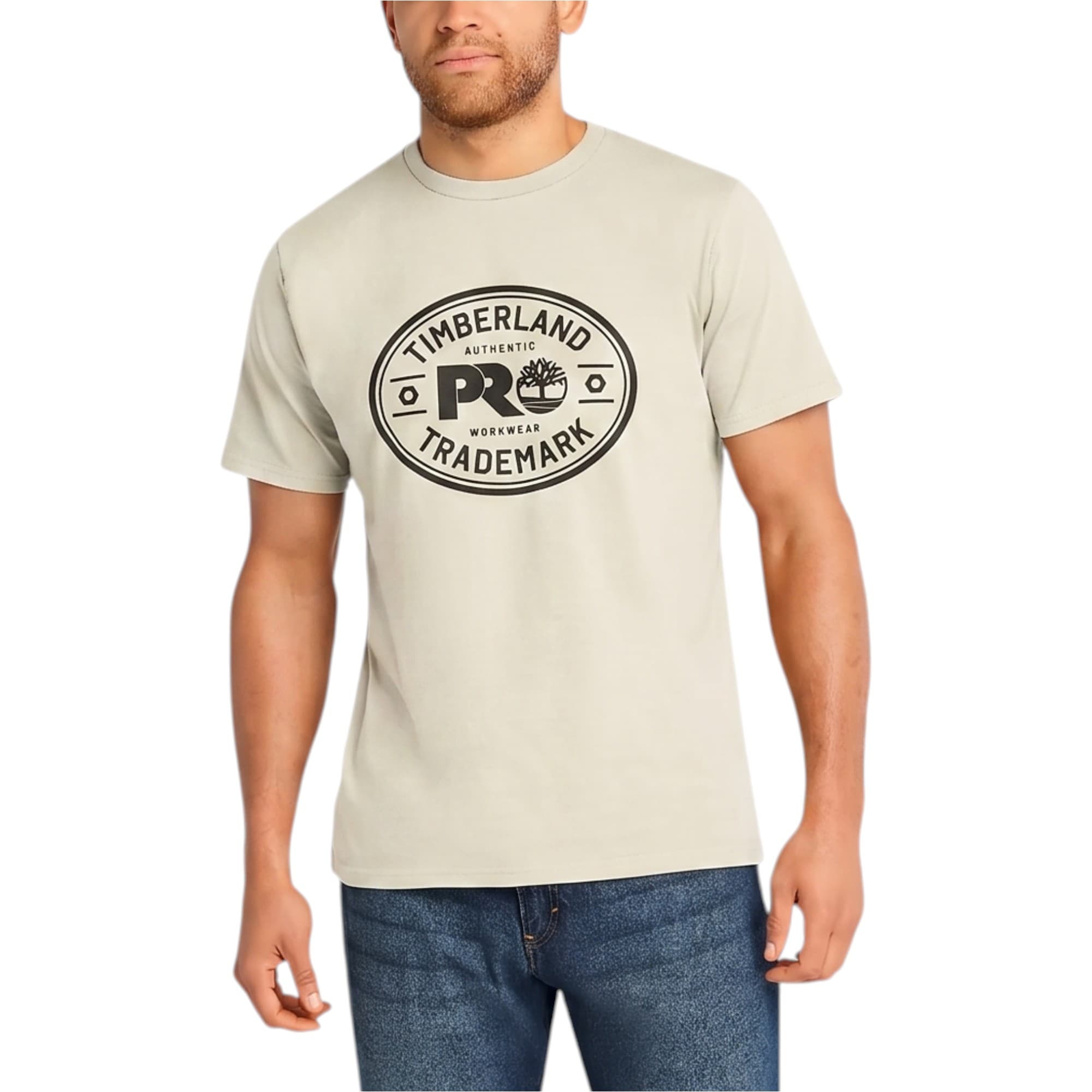 Timberland Pro Trademark beige men's t-shirt front view with logo