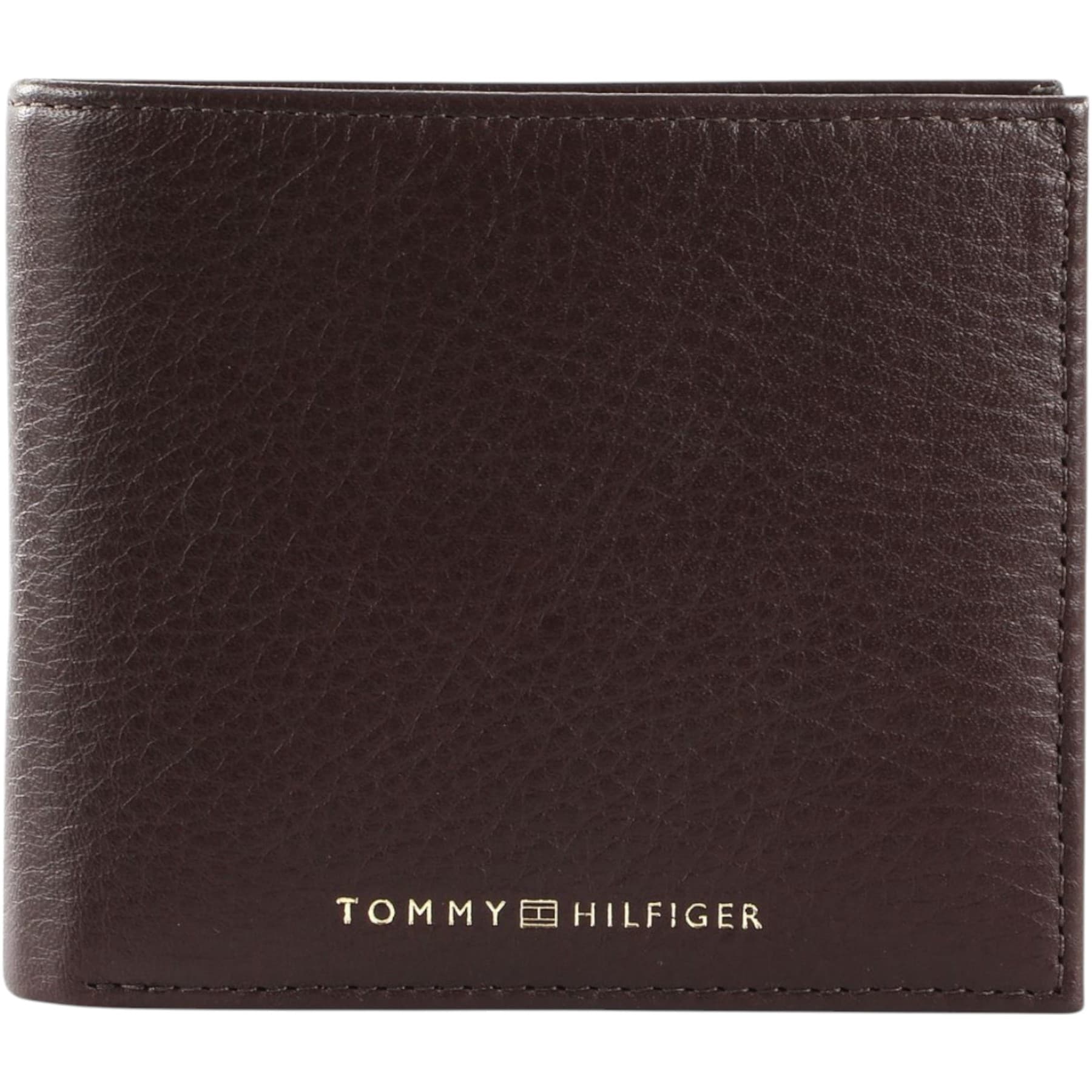 Tommy Hilfiger dark brown leather men's wallet front view