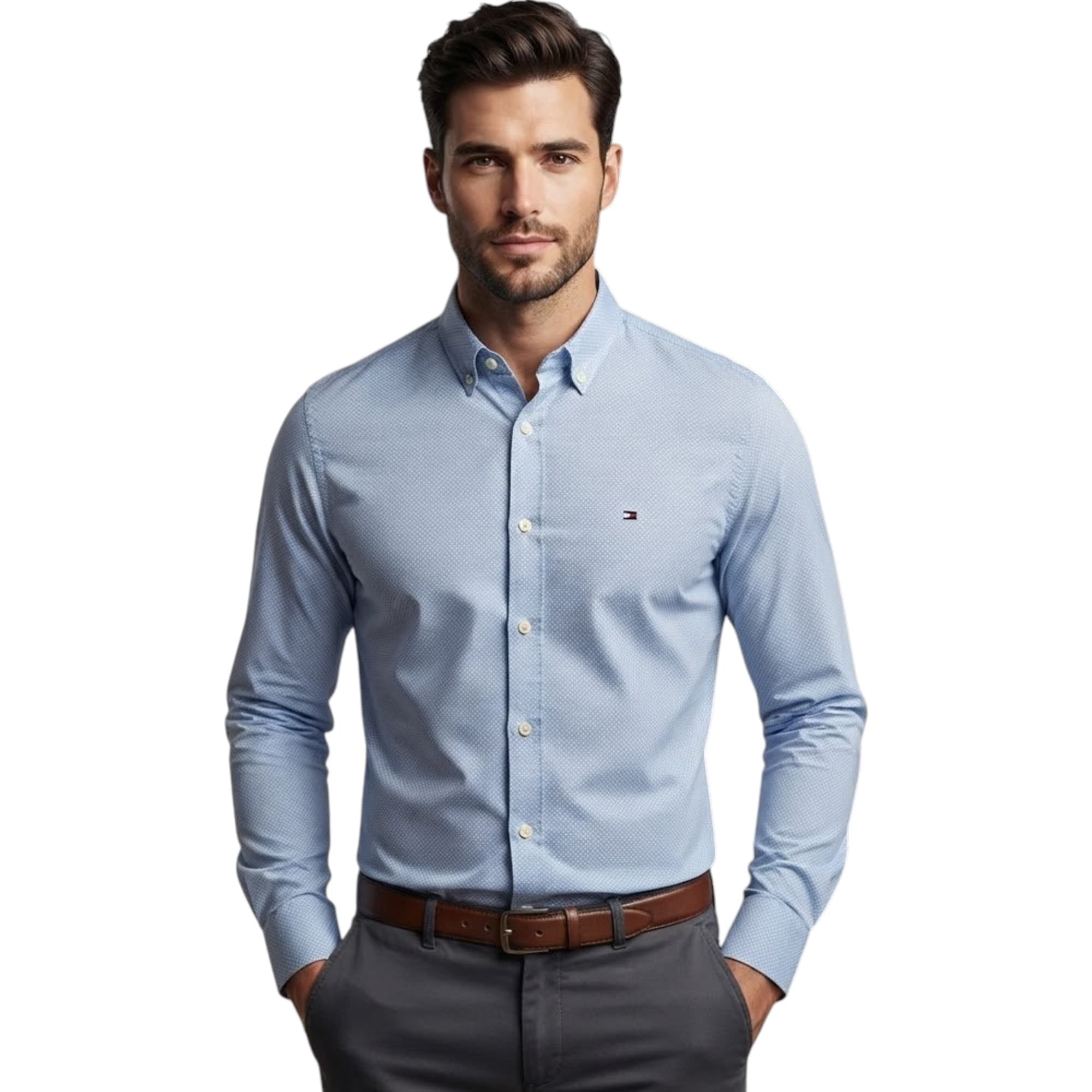 Tommy Hilfiger men's formal shirt in sky blue pattern, front view