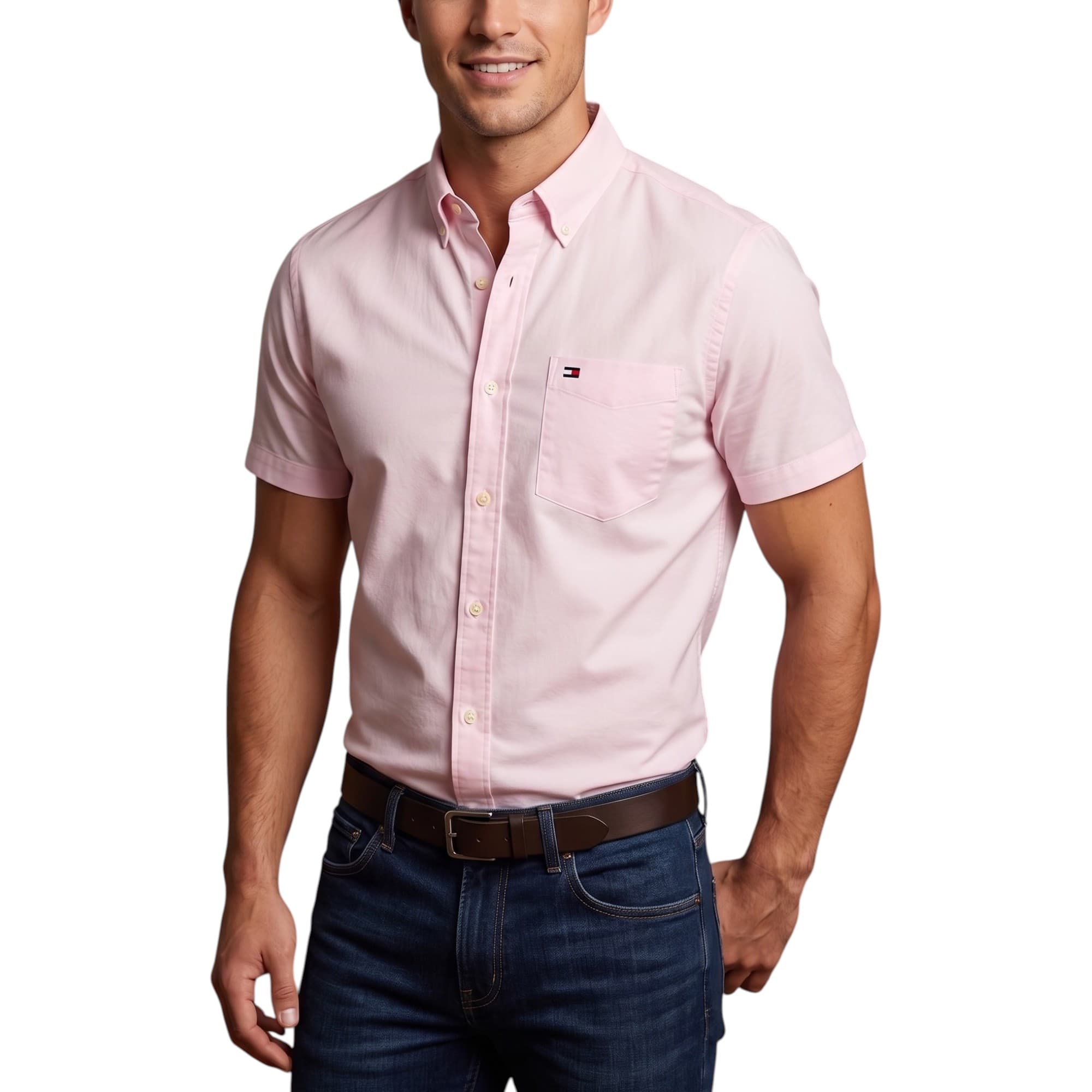 Tommy Hilfiger light pink Oxford cotton shirt front view