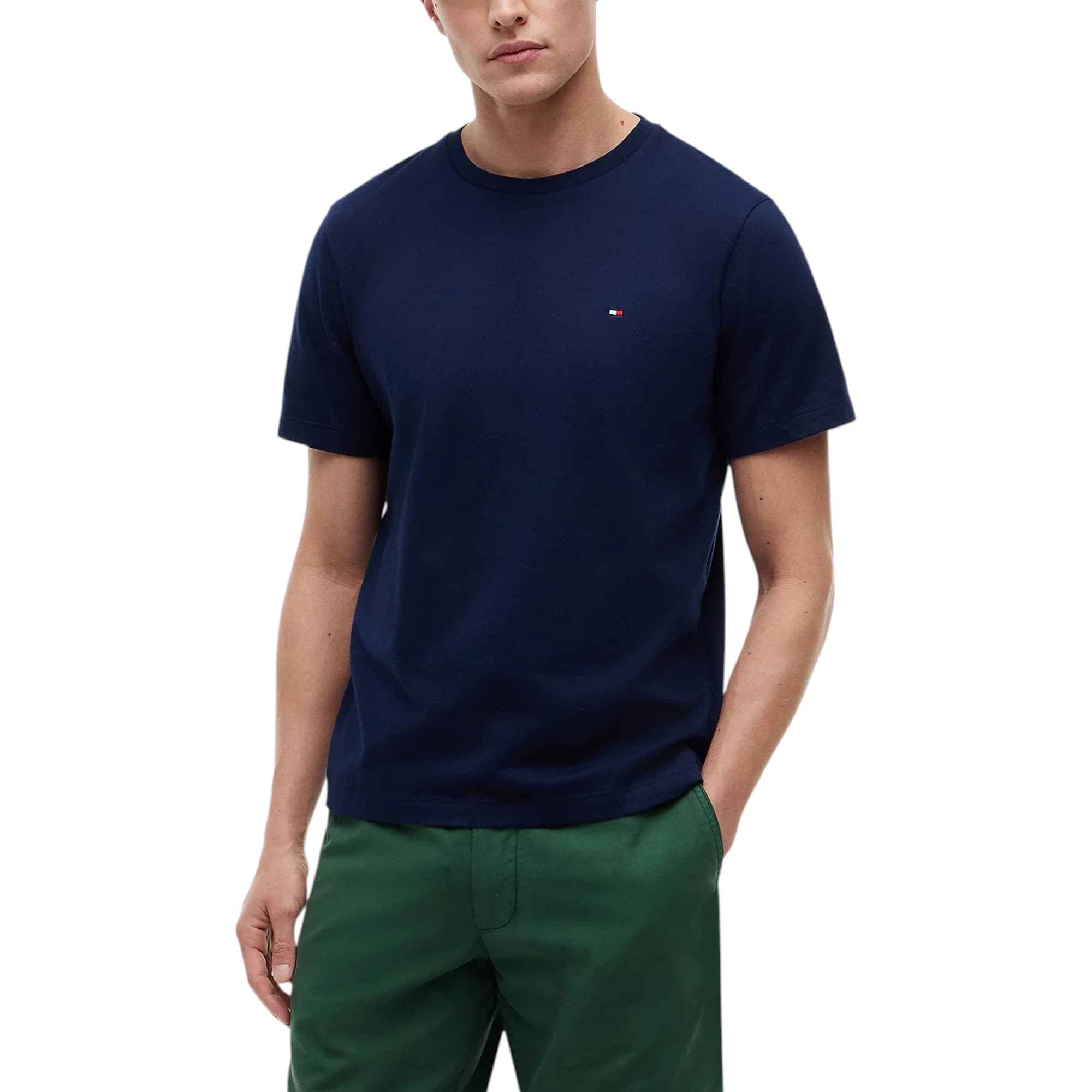 Tommy Hilfiger mens blue cotton t-shirt with embroidered logo front view