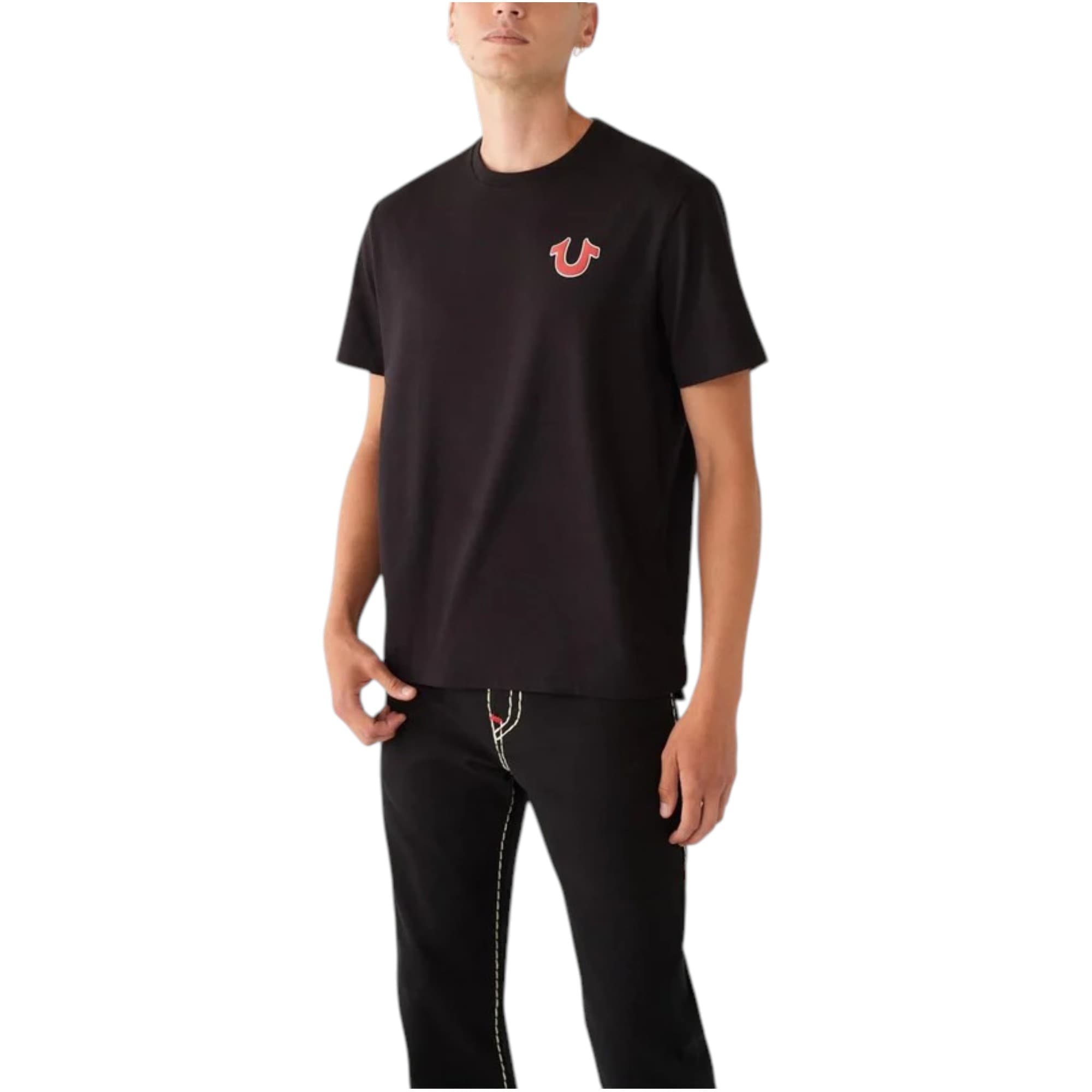 True Religion men's black t-shirt front view with Horseshoe chest logo