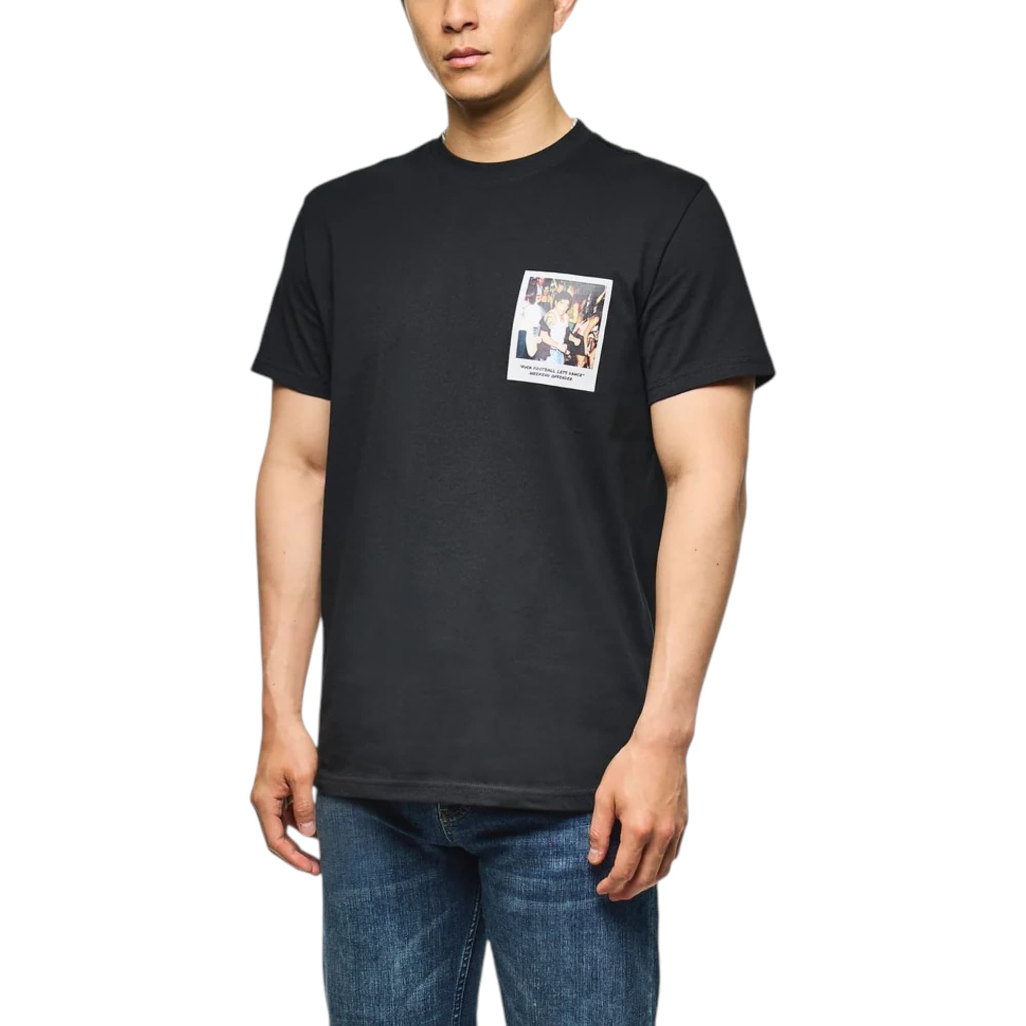 Weekend Offender men's black cotton t-shirt front view with ribbed crew neck