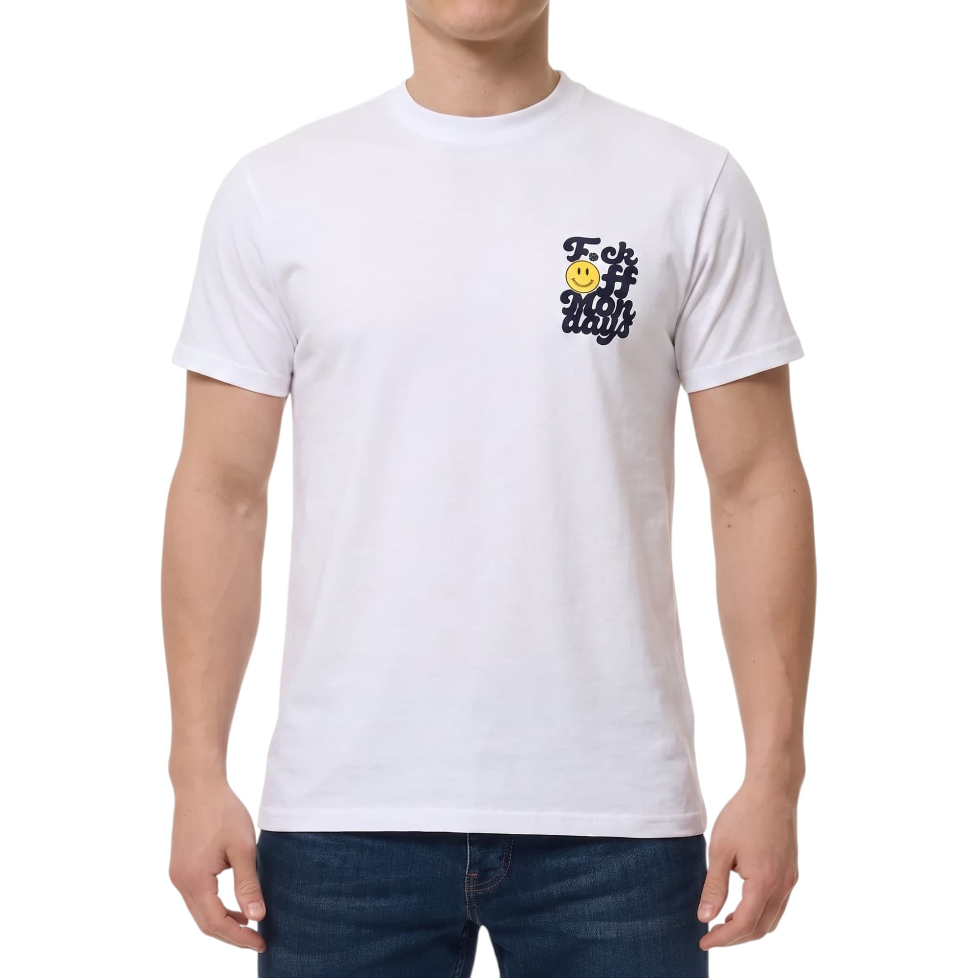 Weekend Offender white cotton t-shirt with Off Mondays graphic on chest