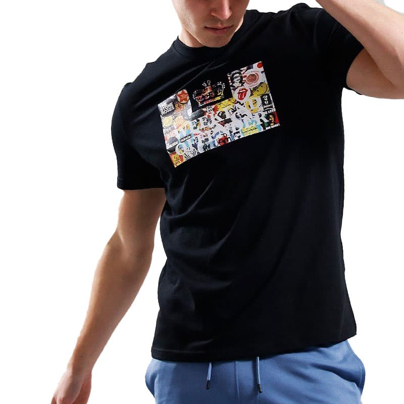 Weekend Offender men's black cotton t-shirt front view with ribbed crew neck