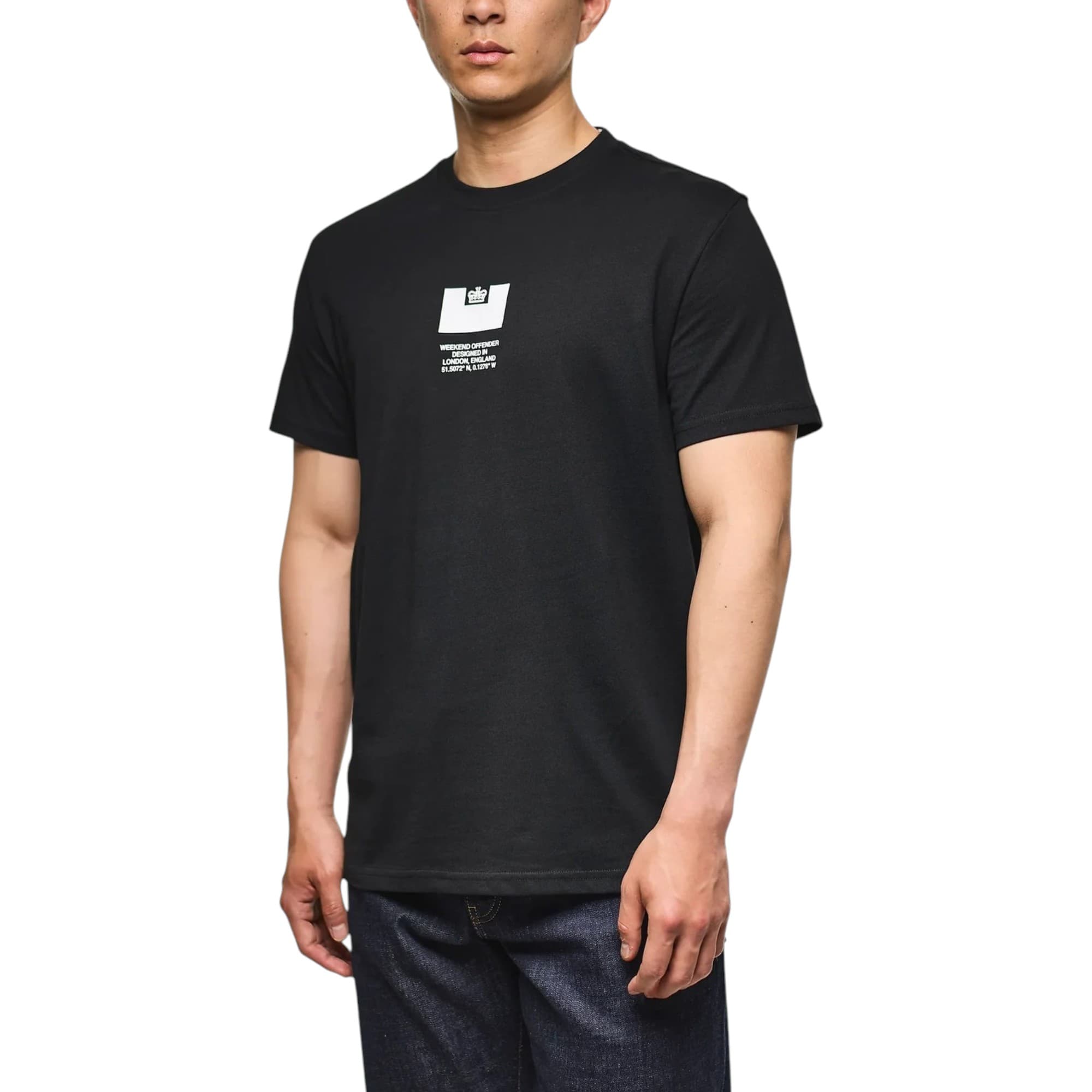 Weekend Offender black men's t-shirt front view with Designed in London print