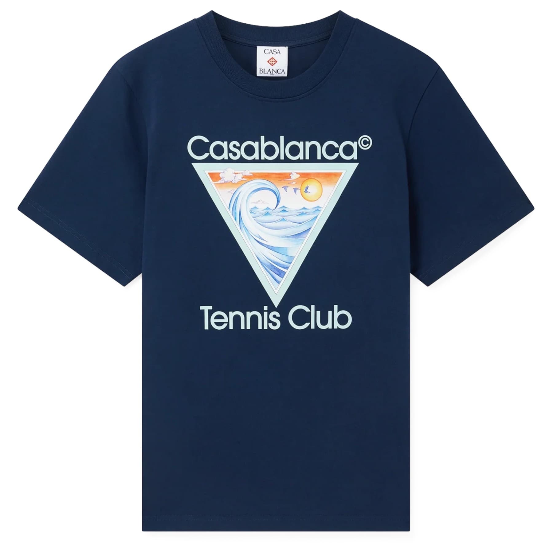 CASABLANCA Tennis Club Icon navy cotton t-shirt with printed graphic, front view