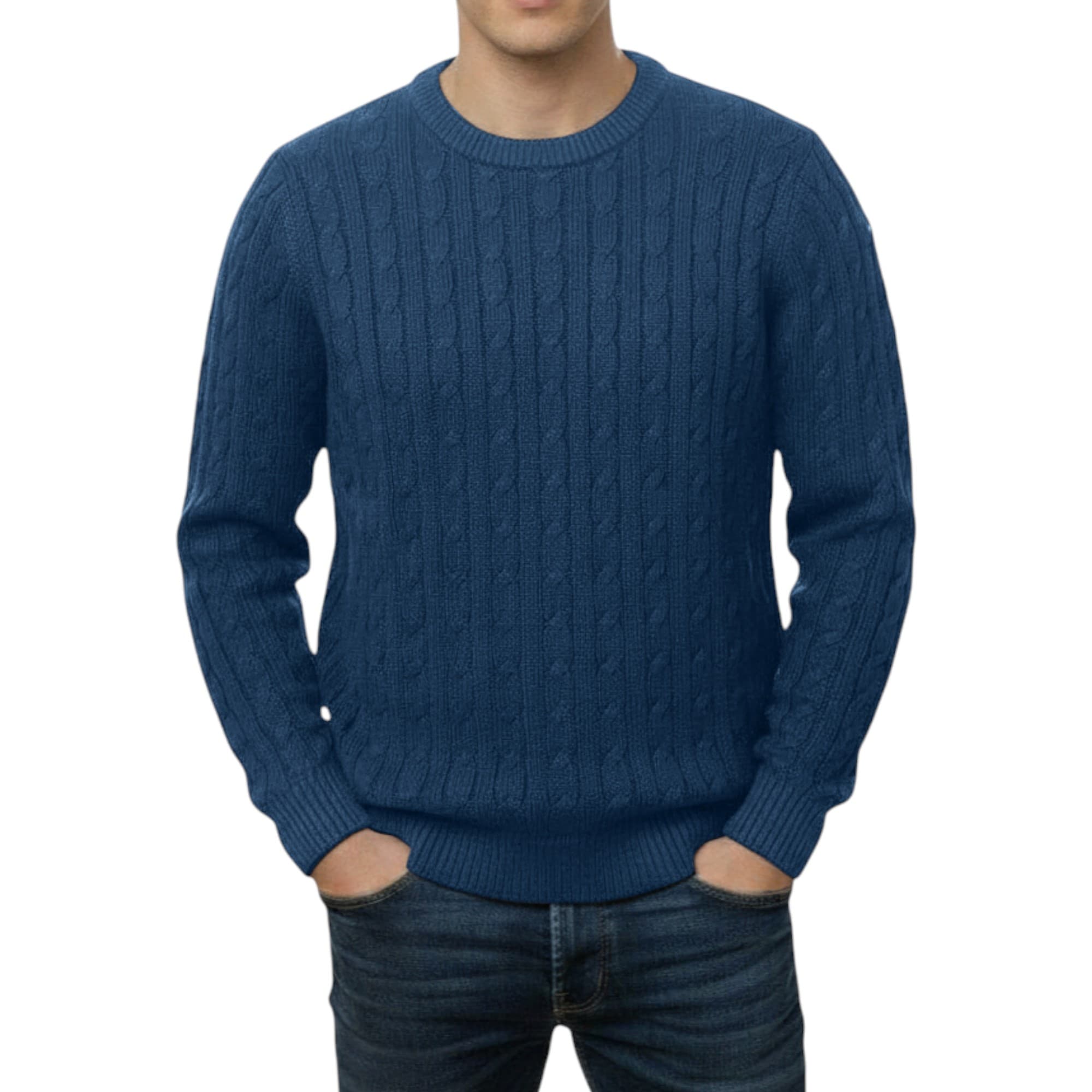 Firetrap men's emerald green cable knit sweatshirt front view