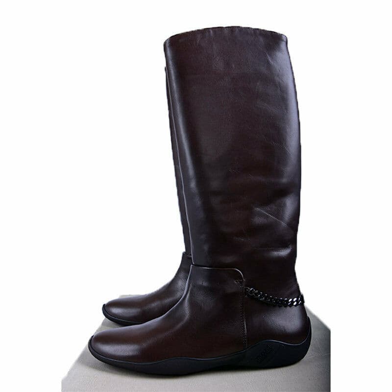 Armani Collezioni brown leather over-the-knee boots, front view