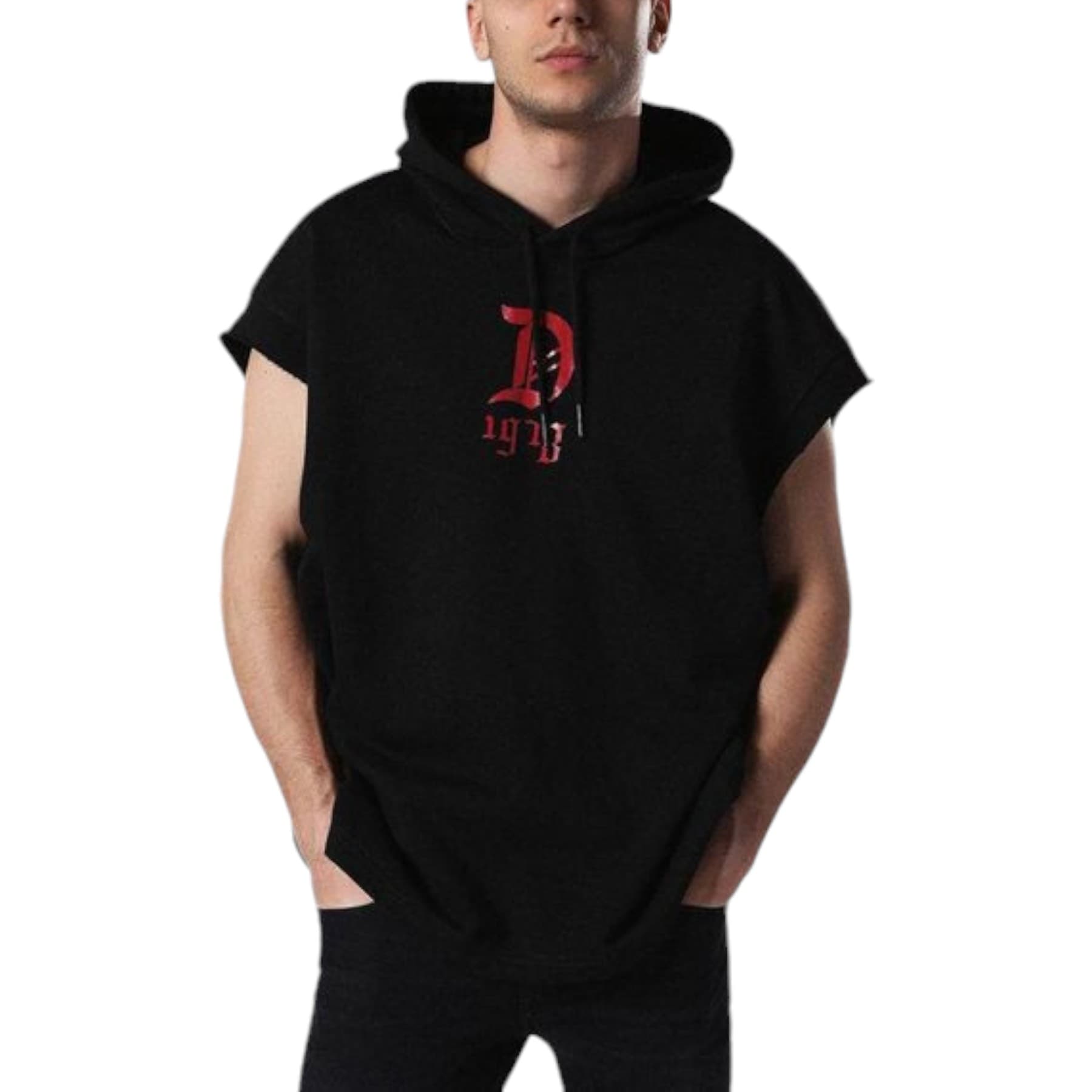 Diesel S-Drive GR-QA mens black cotton sleeveless hoodie front view