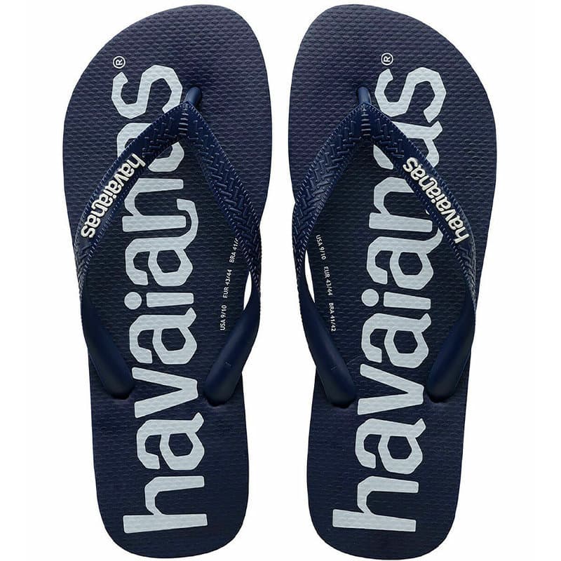 Havaianas Top Logo Mania navy flip-flops front view with coloured logo strap