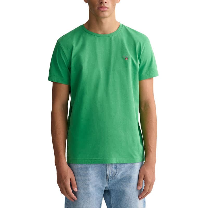 Gant light green cotton crew neck T-shirt front view with embroidered shield logo