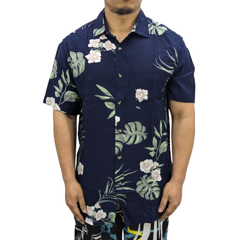 Springfield men's navy Hawaiian floral printed viscose shirt front view