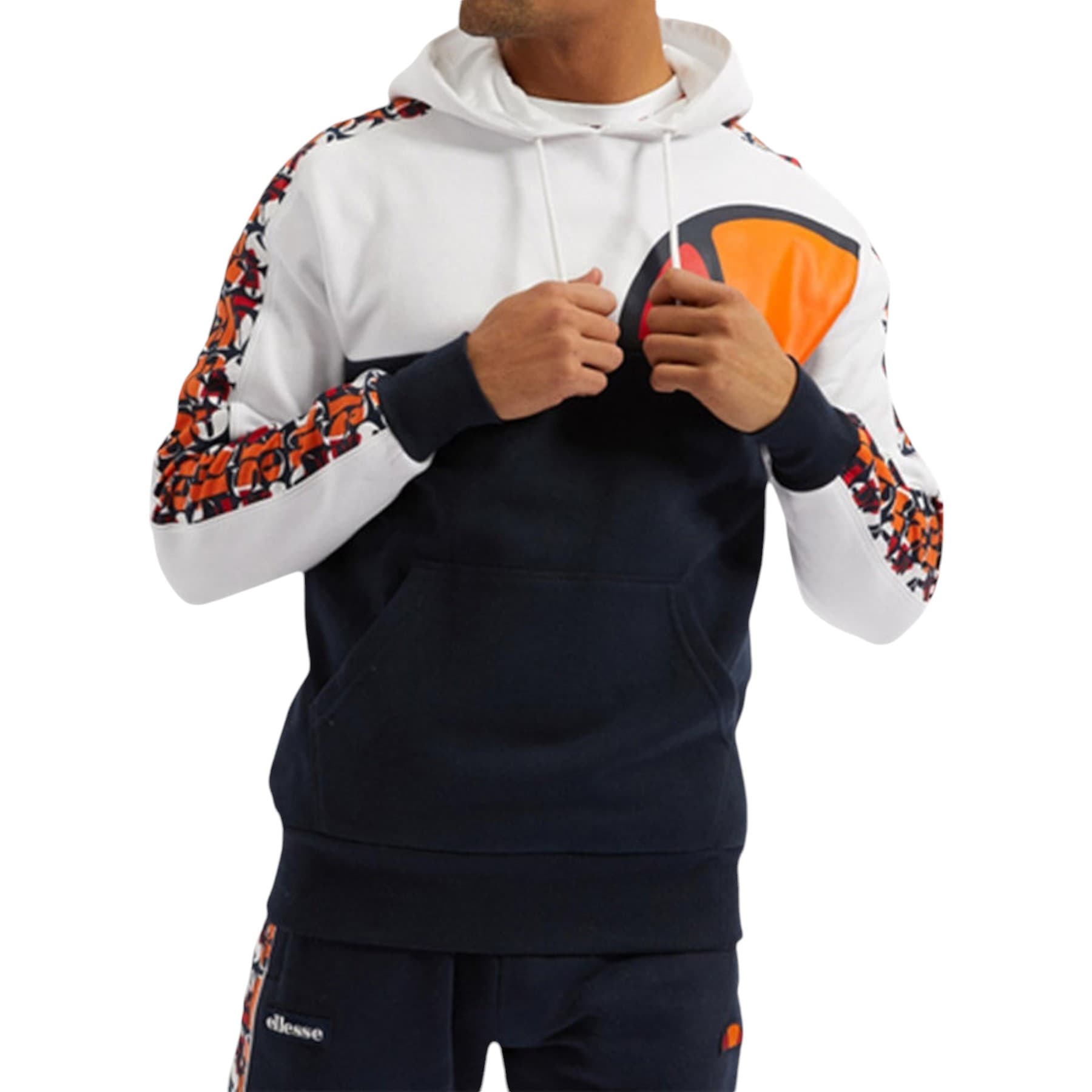 Ellesse men's regular fit pullover hoodie in multicolour with drawstring hood, front view