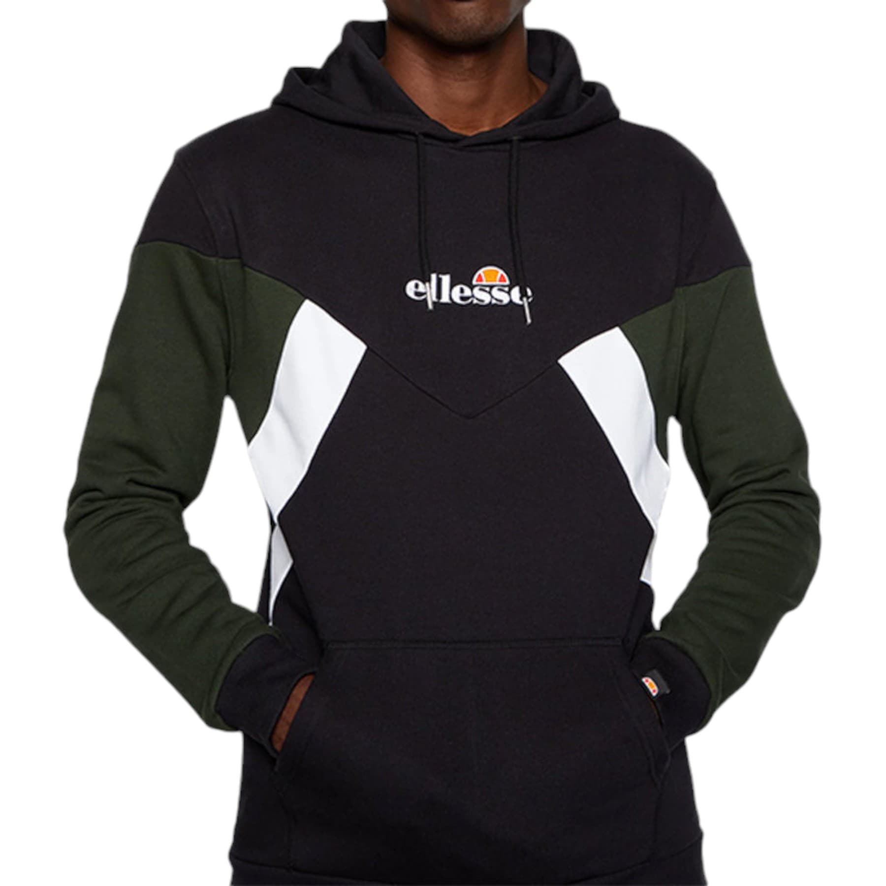 Ellesse men's regular fit pullover hoodie in multicolour with drawstring hood, front view