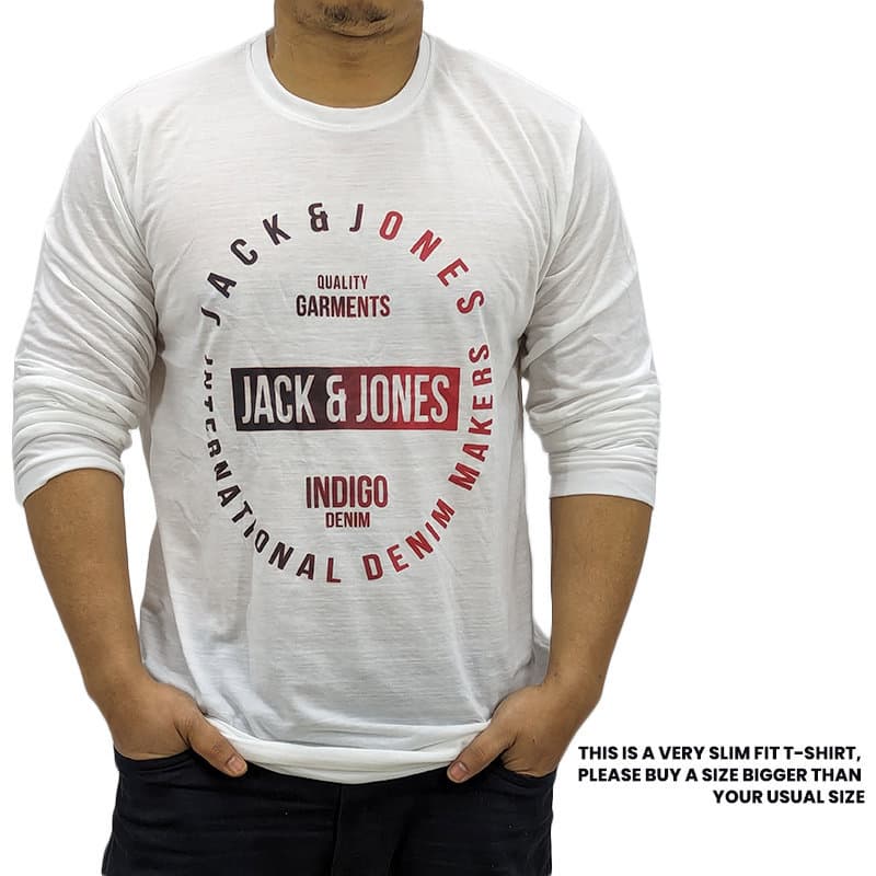 Jack & Jones men's white long sleeve t-shirt with crew neck, front view