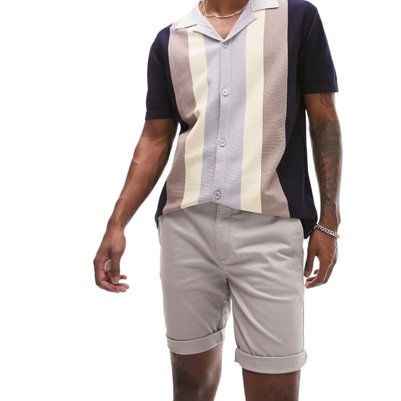 Topman men's slim chino shorts in grey, front view