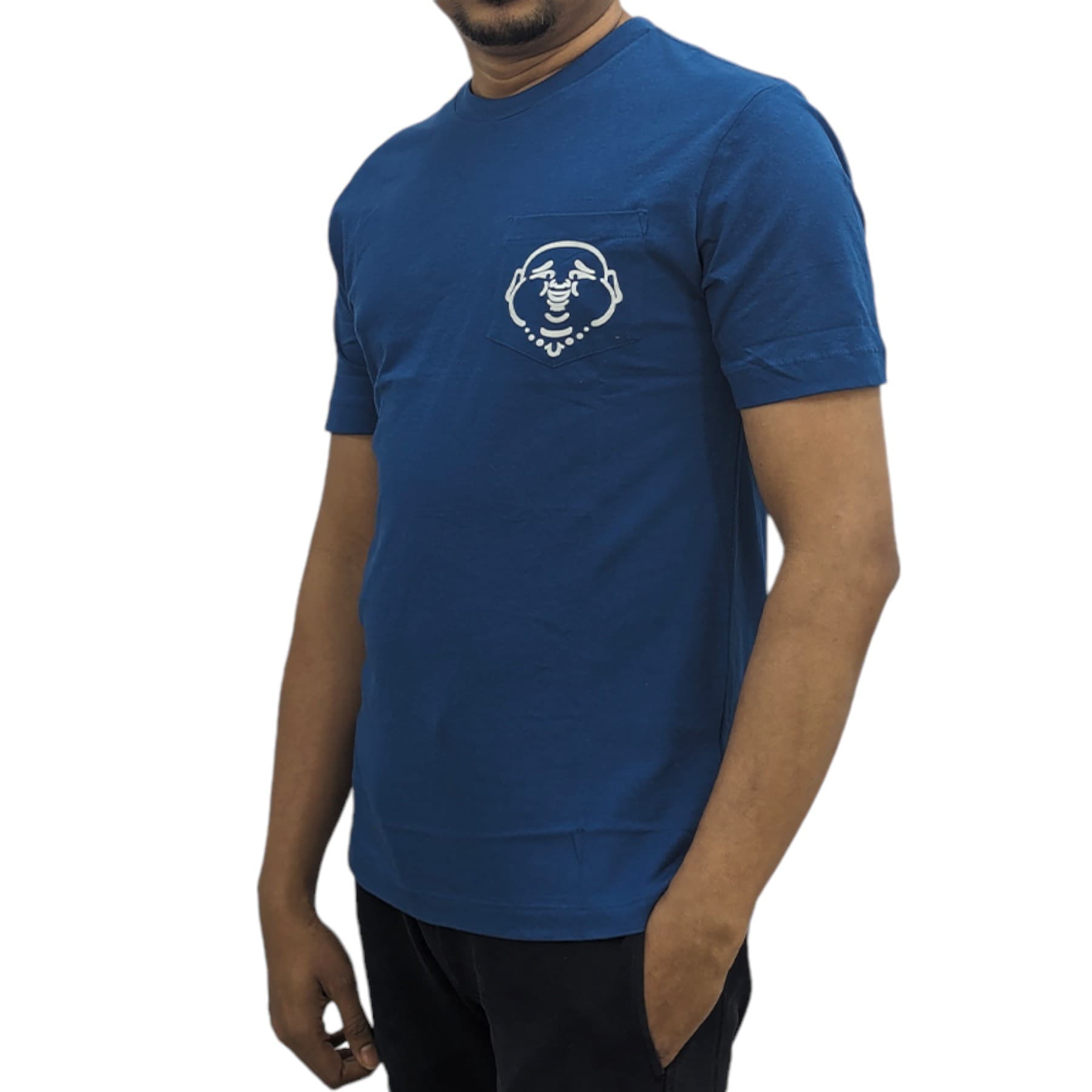 True Religion men's navy cotton t-shirt front view with crew neck