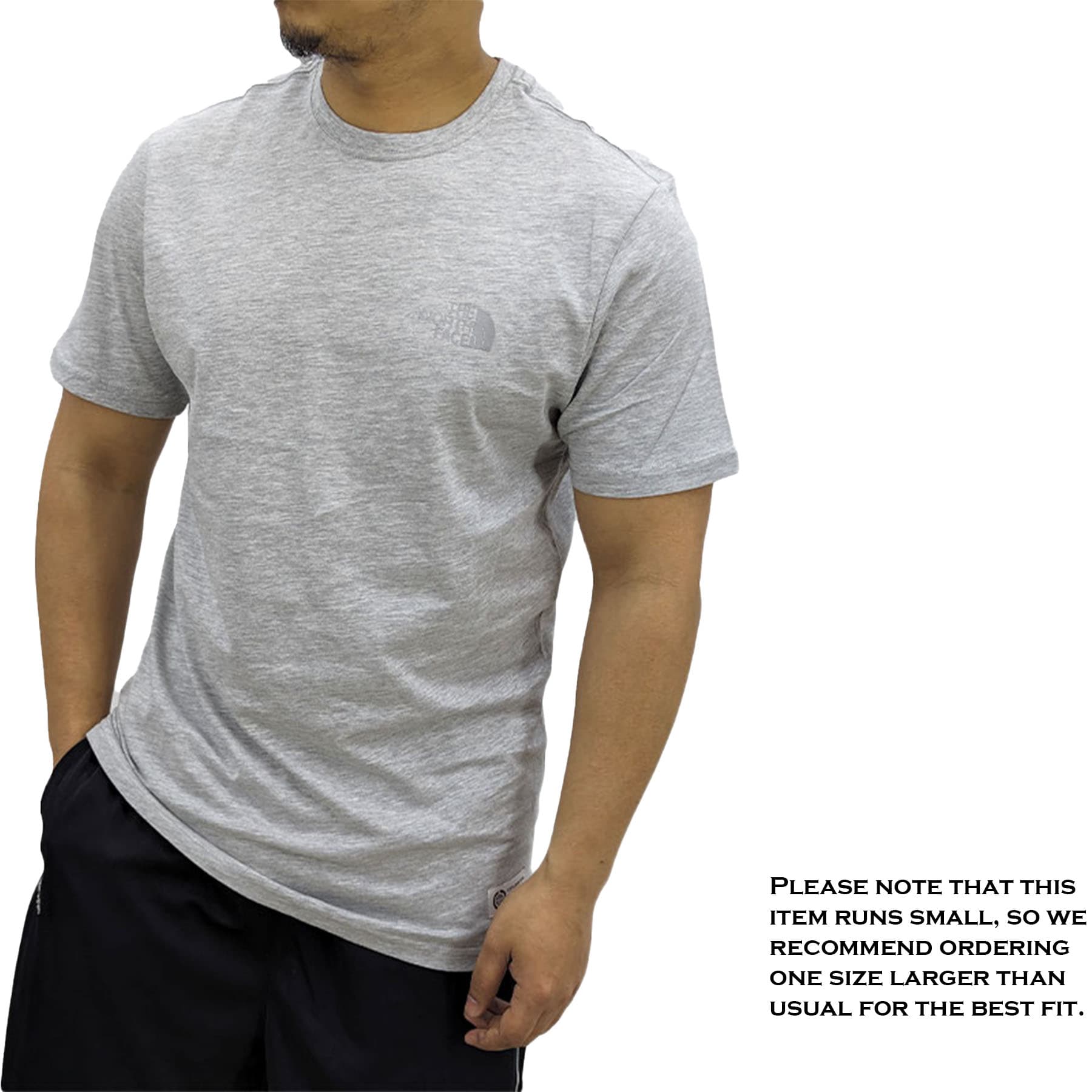 The North Face men's grey graphic T-shirt with chest logo, front view