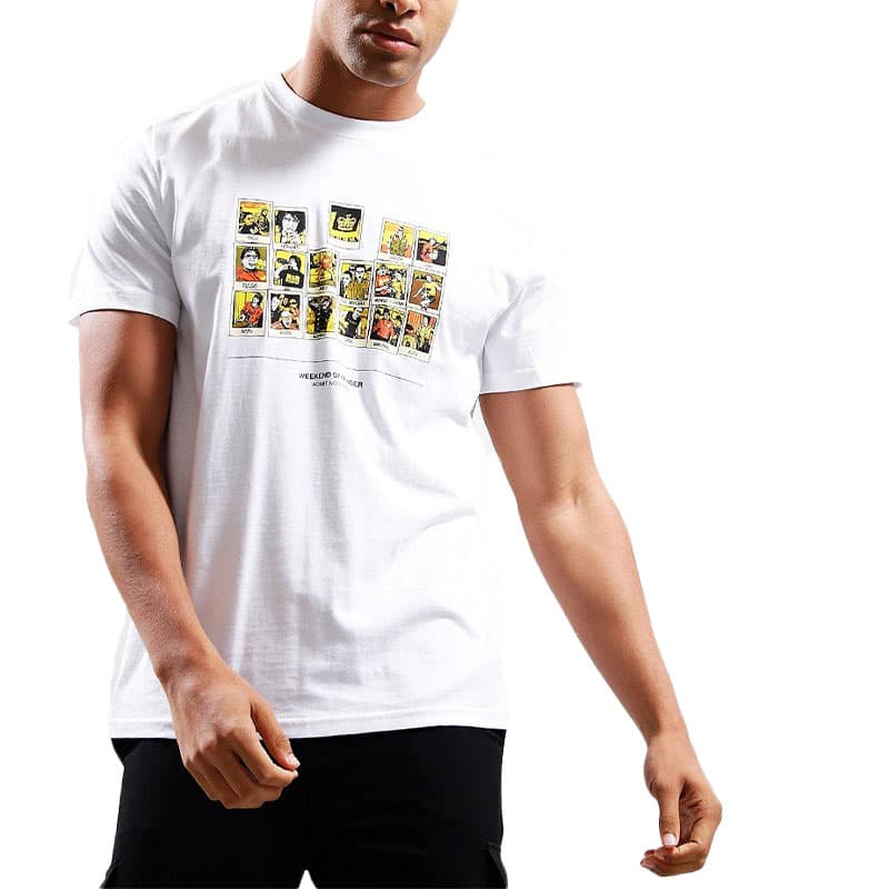 Weekend Offender white men's t-shirt with polaroid graphic front print in crown formation