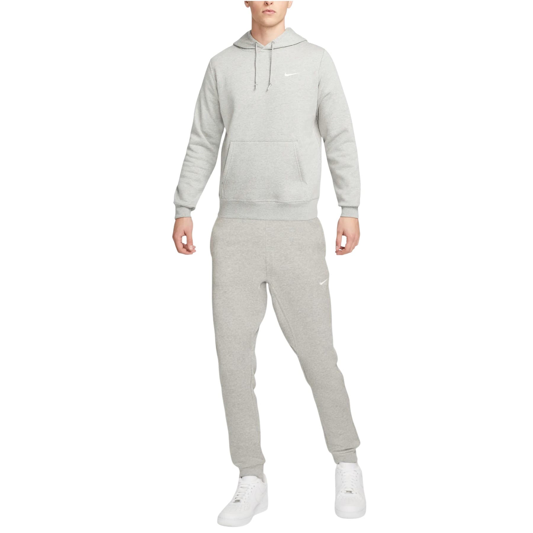 Nike Club mens grey tracksuit front view with embroidered Tick