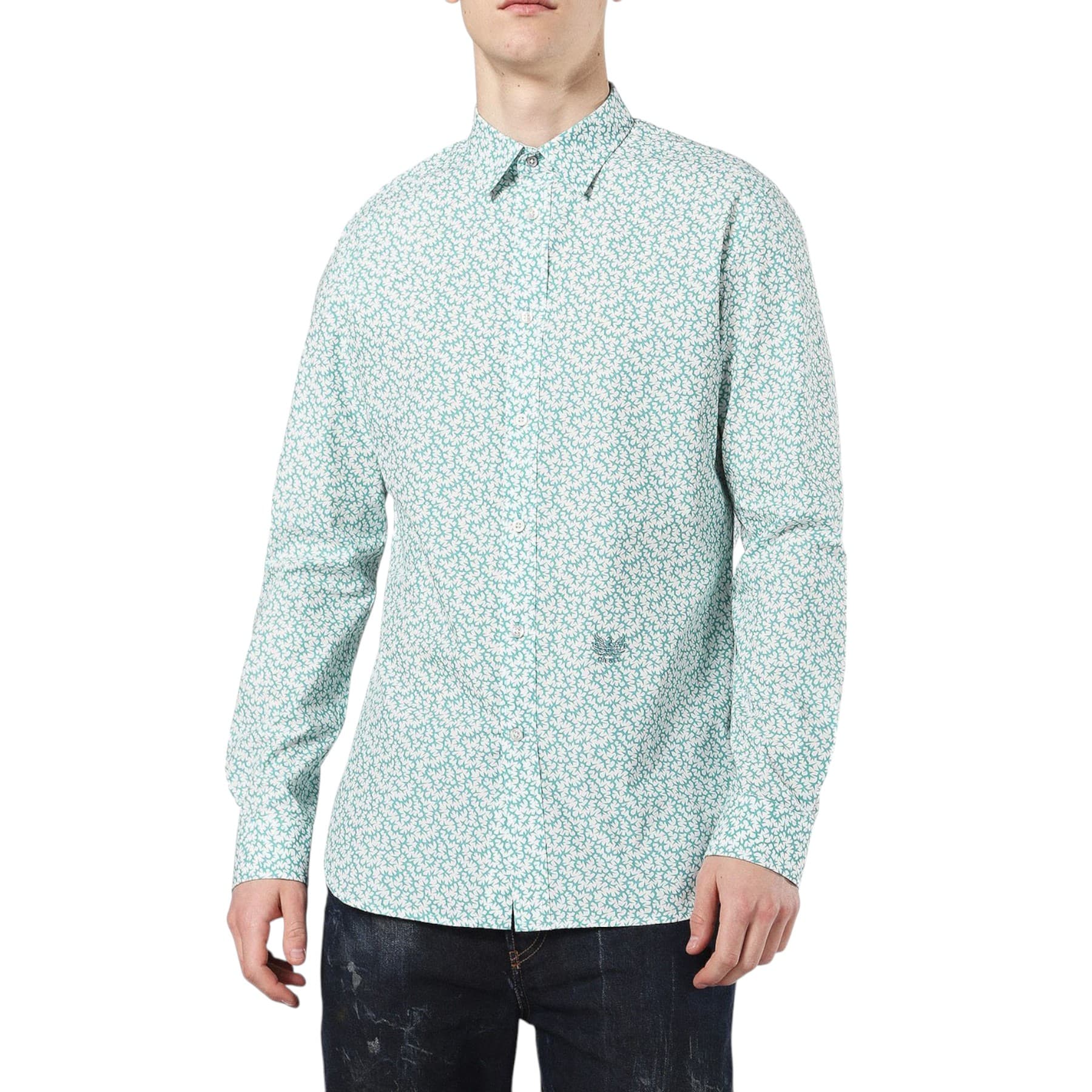 Diesel S-Duny CAMICIA men's white and green cotton shirt front view