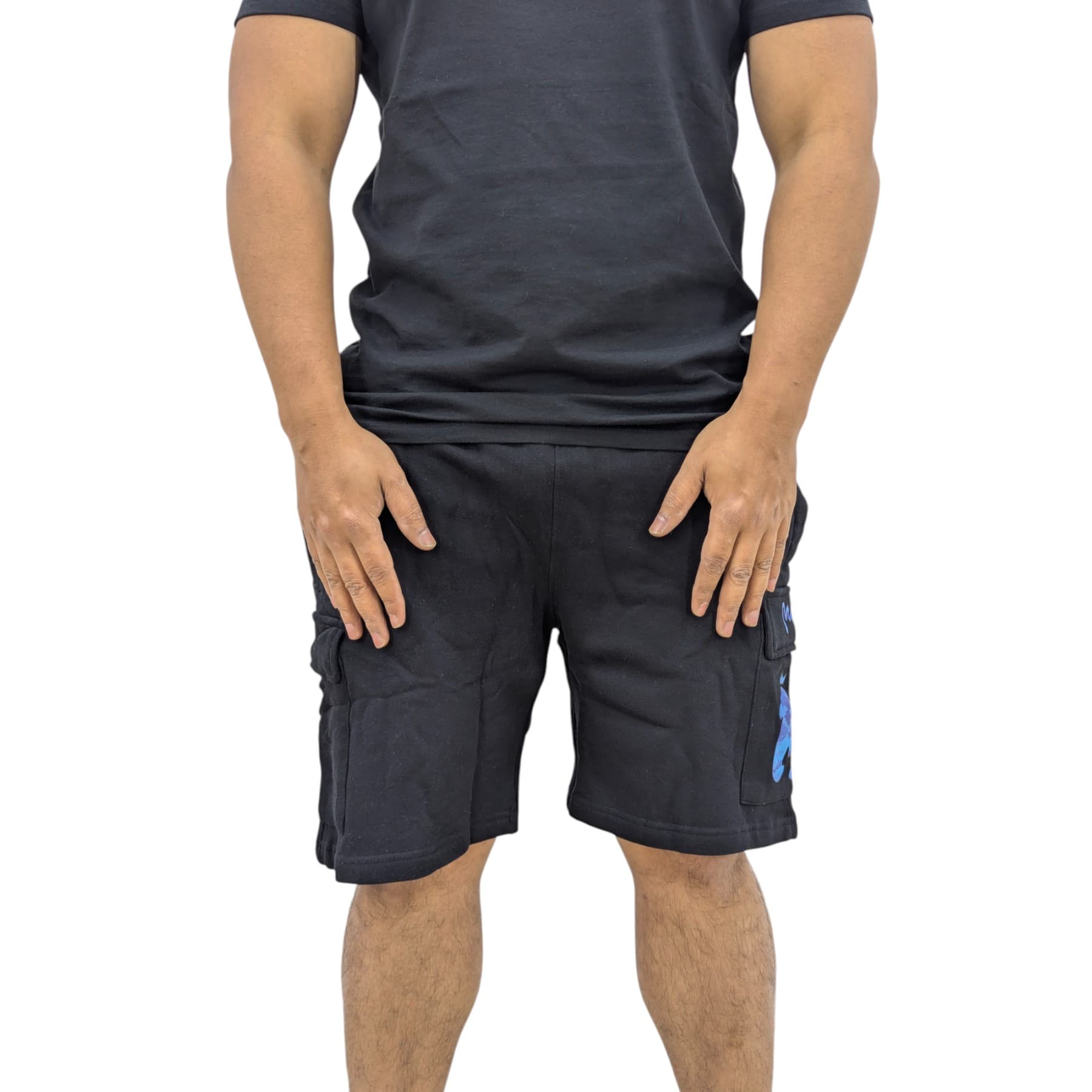 Money Clothing black men's cargo shorts with Ape logo front view