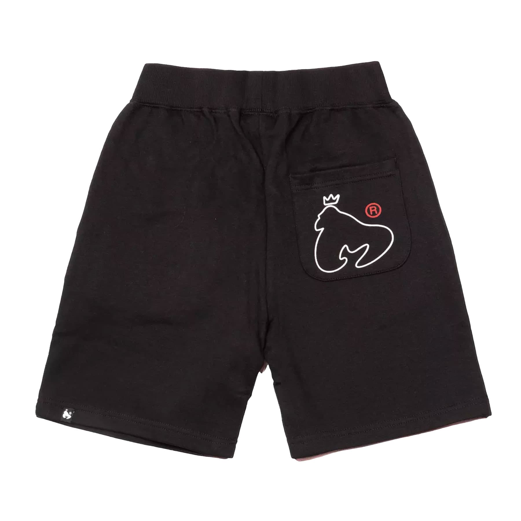 Money Clothing mens black Chop Sig shorts front view with 2-colour logo print