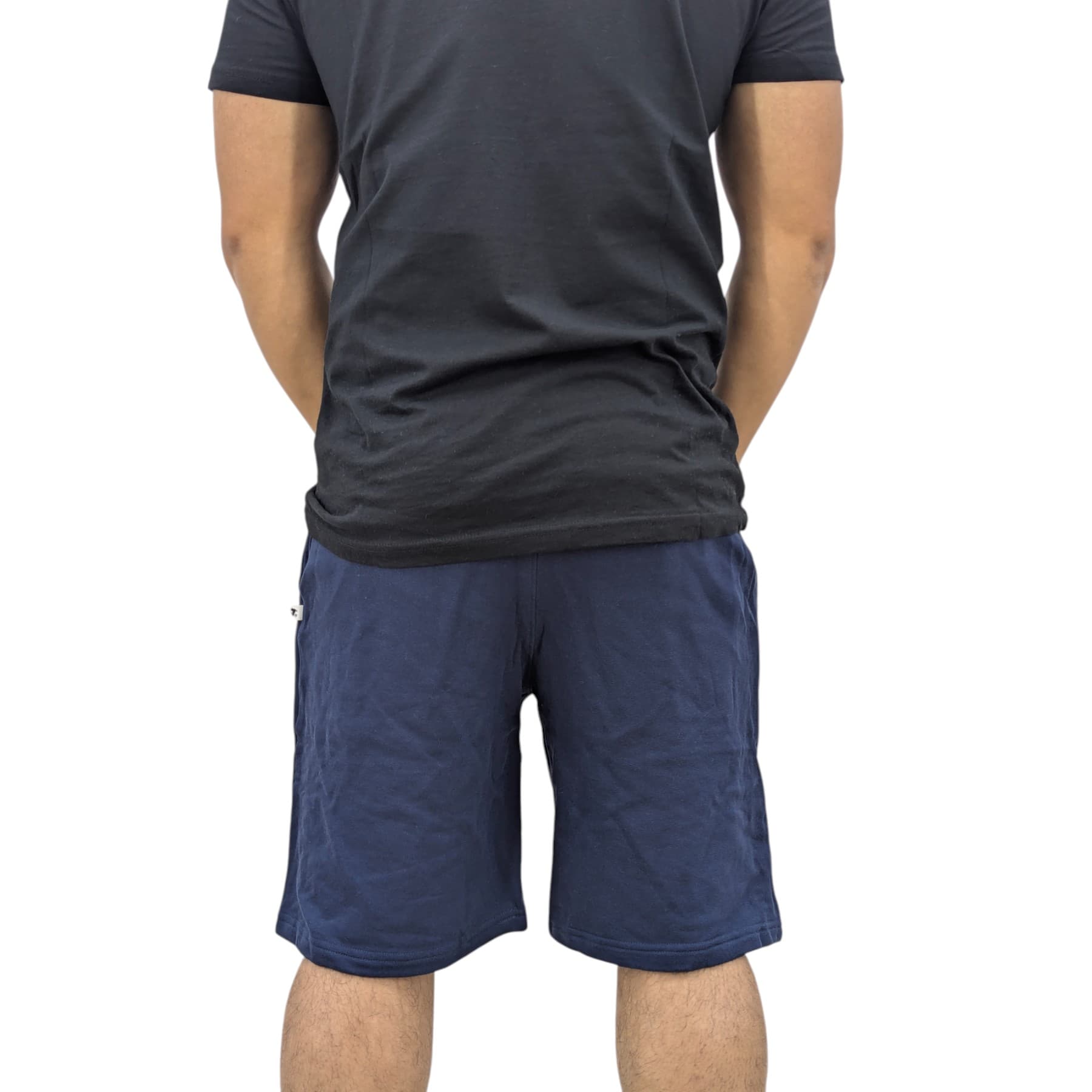 Money Clothing navy Chop Shorts front view with red Ape graphic