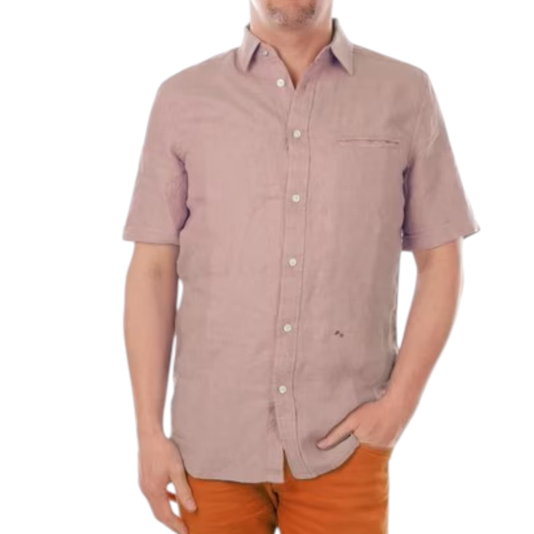 Diesel R-Ekimo CAMICIA men's short-sleeved linen shirt in pink, front view