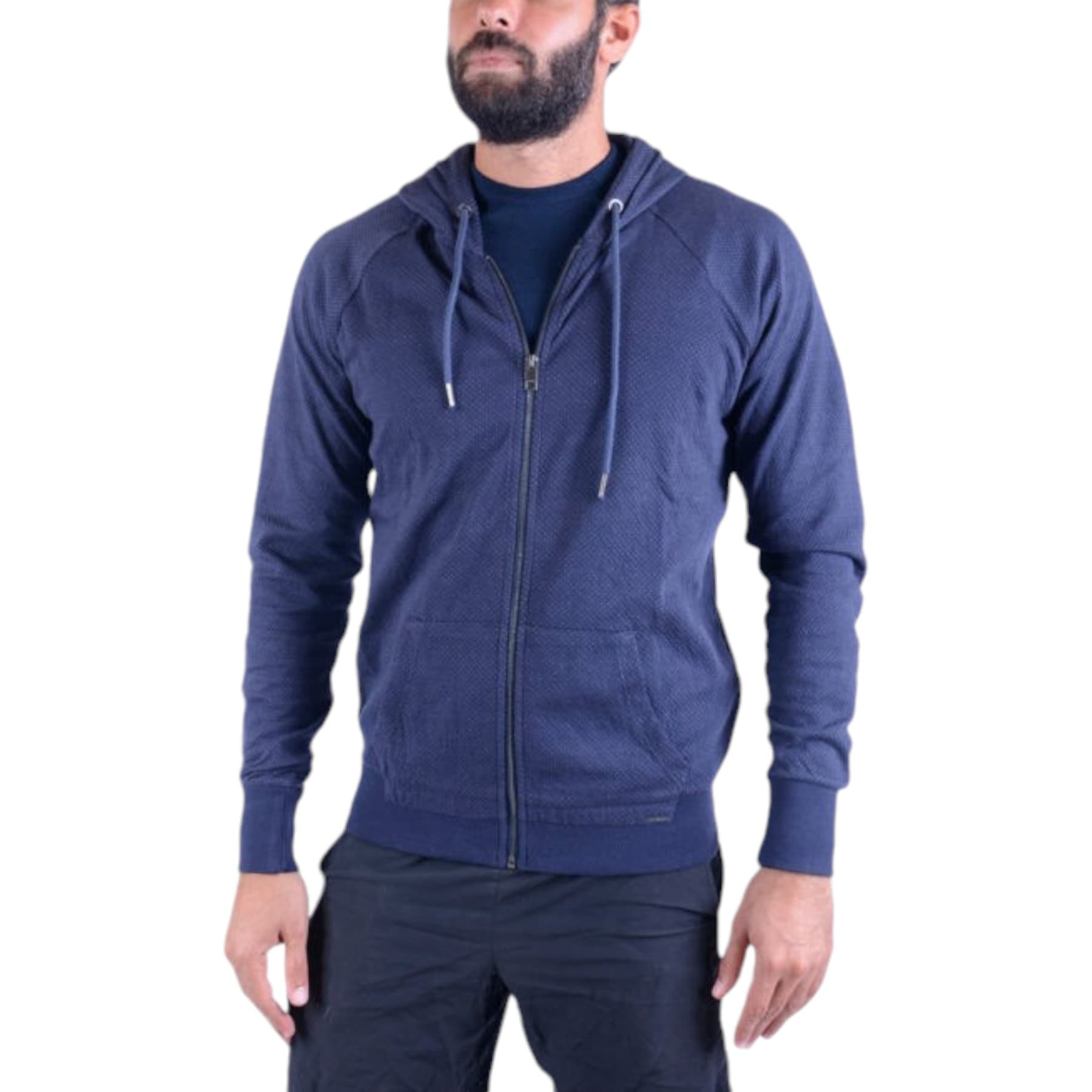Diesel T BLOW FELPA men's navy zip-up hoodie with white dot print, front view