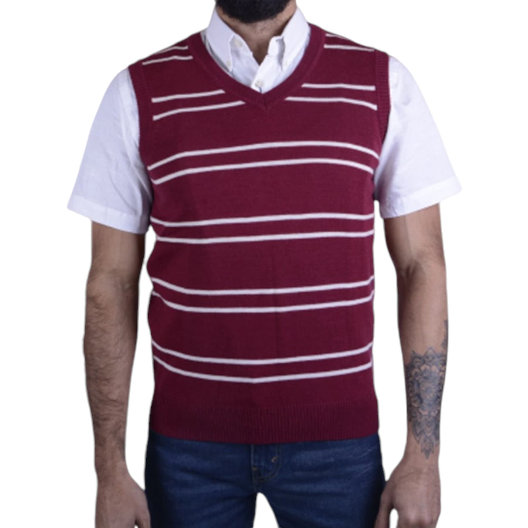 Levi's maroon sleeveless V-neck pullover vest front view