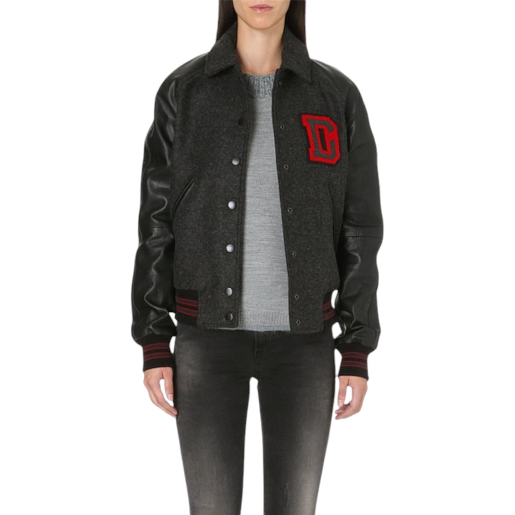 Diesel L CREW womens black lambskin leather jacket front view