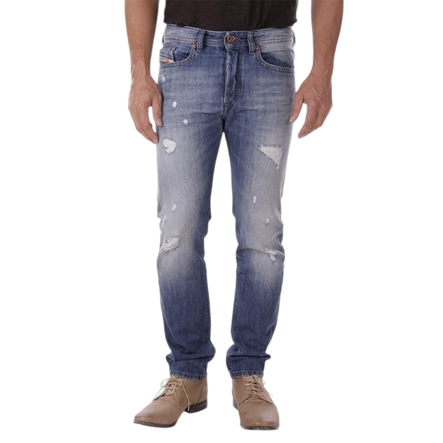 Diesel Buster R95T8 men's distressed denim jeans in regular slim fit, front view