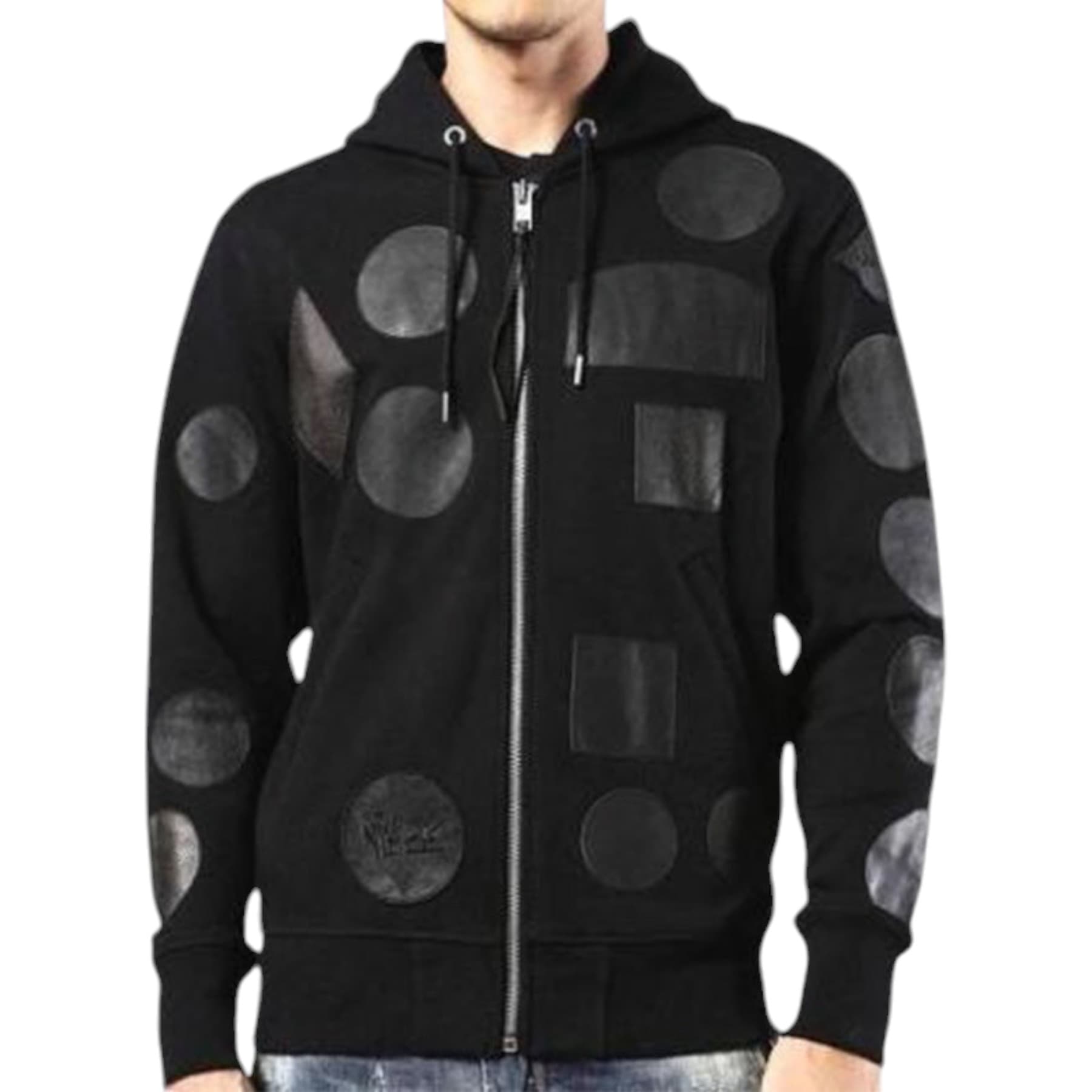 Diesel S BLACK PATCH men's black zipped hoodie front view