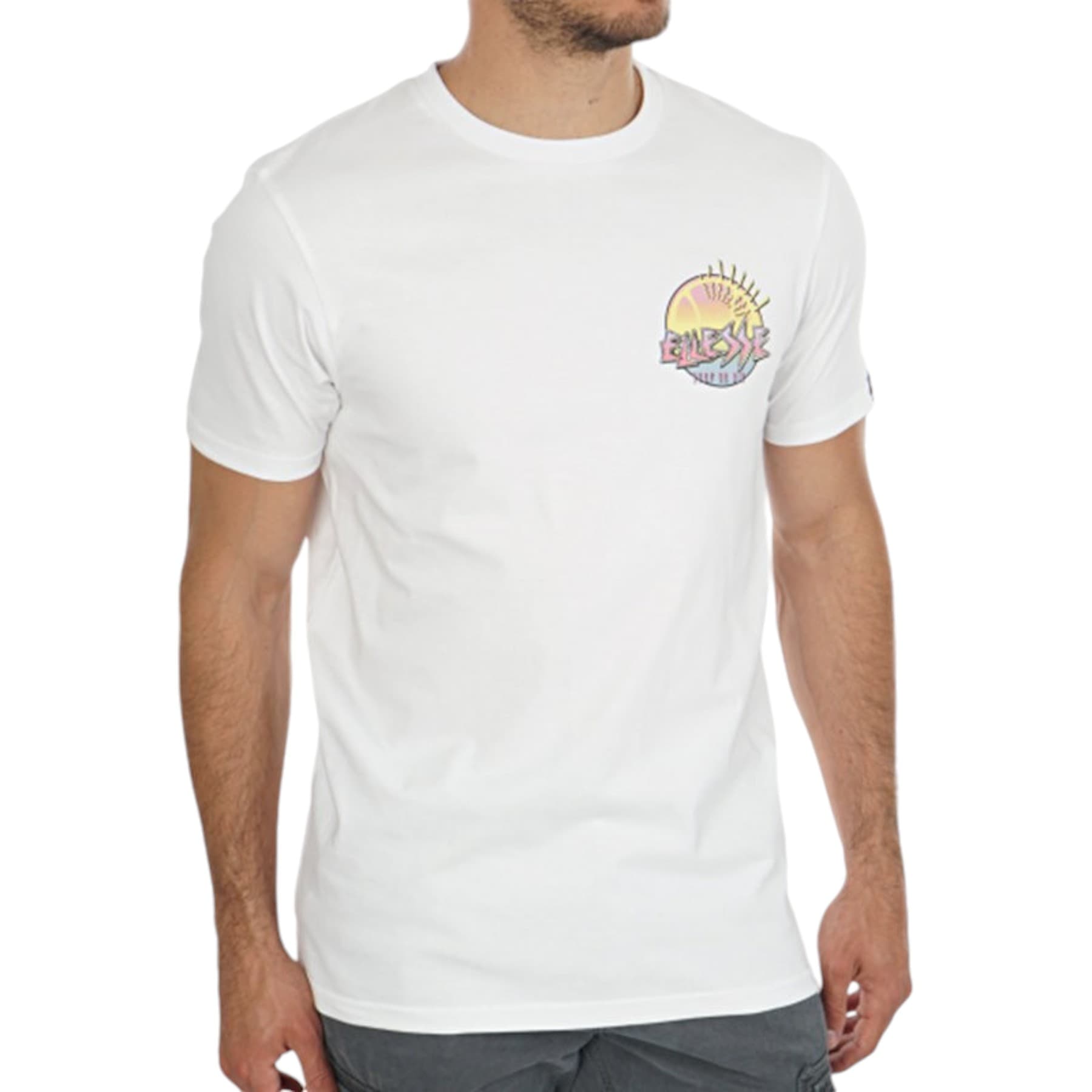 Ellesse men's white t-shirt with Surf Or Die logo front view